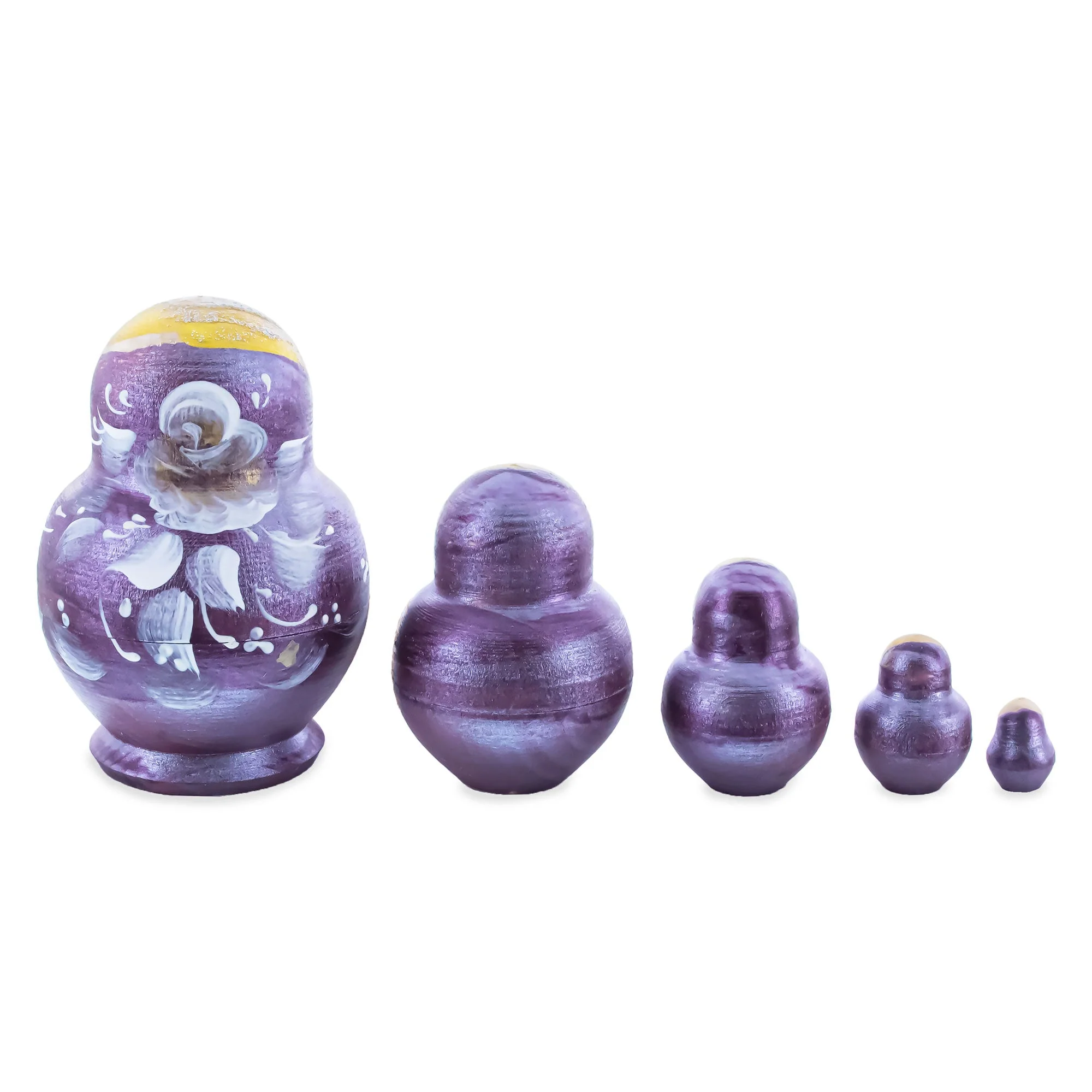 Bourbon Color with White Flowers Wooden  Nesting Dolls - Image 2