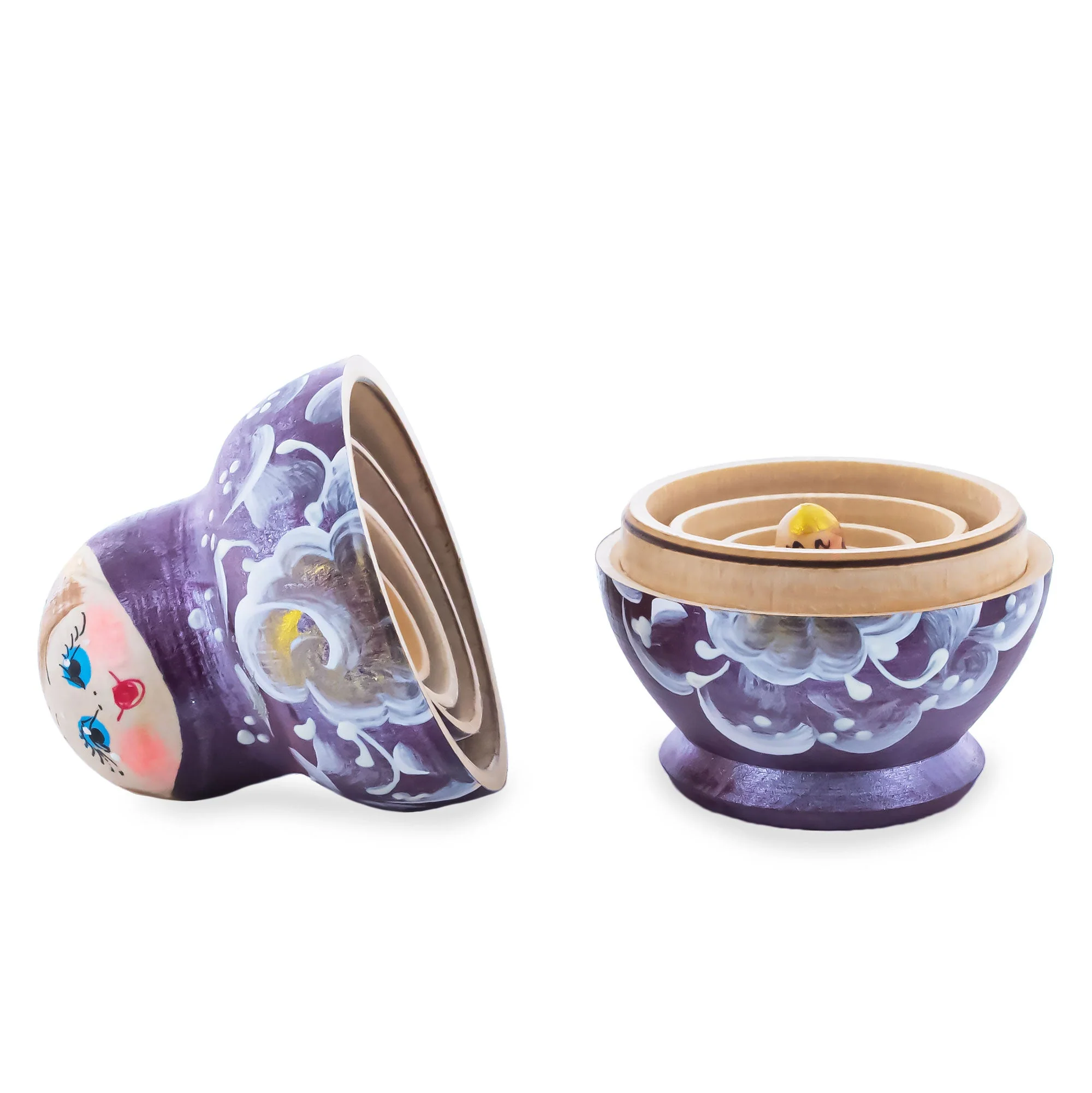 Bourbon Color with White Flowers Wooden  Nesting Dolls - Image 3