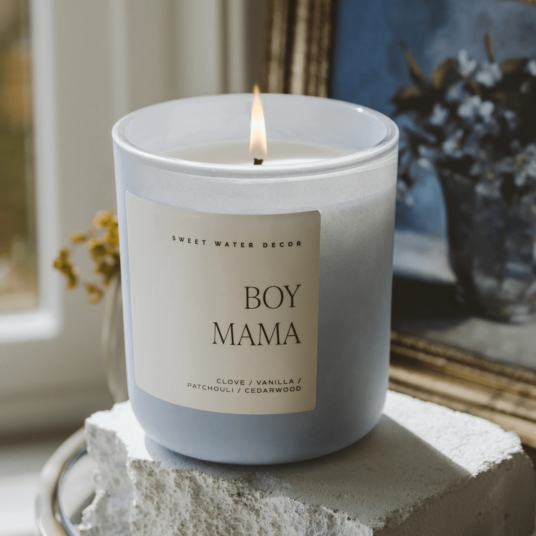 Boy Mama Soy Candle - Blue Matte Jar - 15 oz (Palo Santo Patchouli) - Image 2