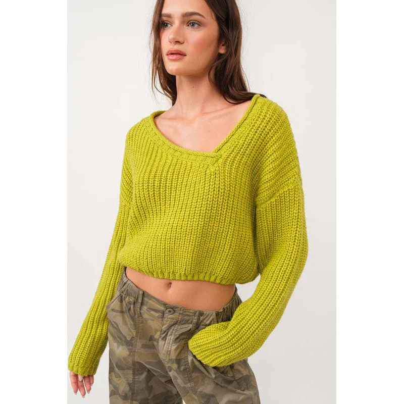 Brat Green Asymmetric Neckline Knit Crop Top Sweater [Available in SM and M] - Image 2