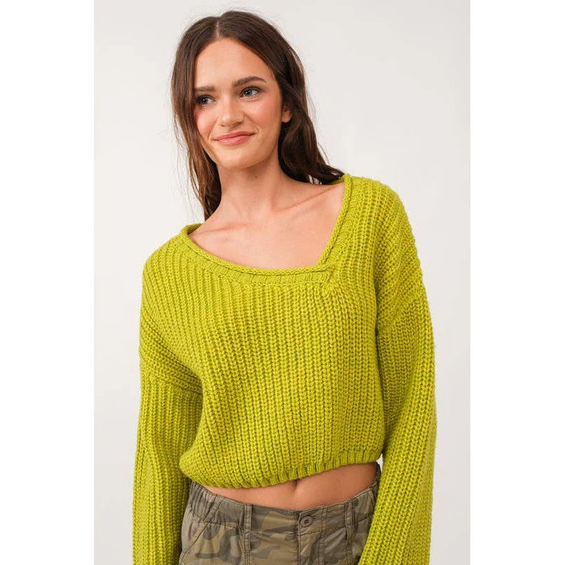 Brat Green Asymmetric Neckline Knit Crop Top Sweater [Available in SM and M] - Image 3