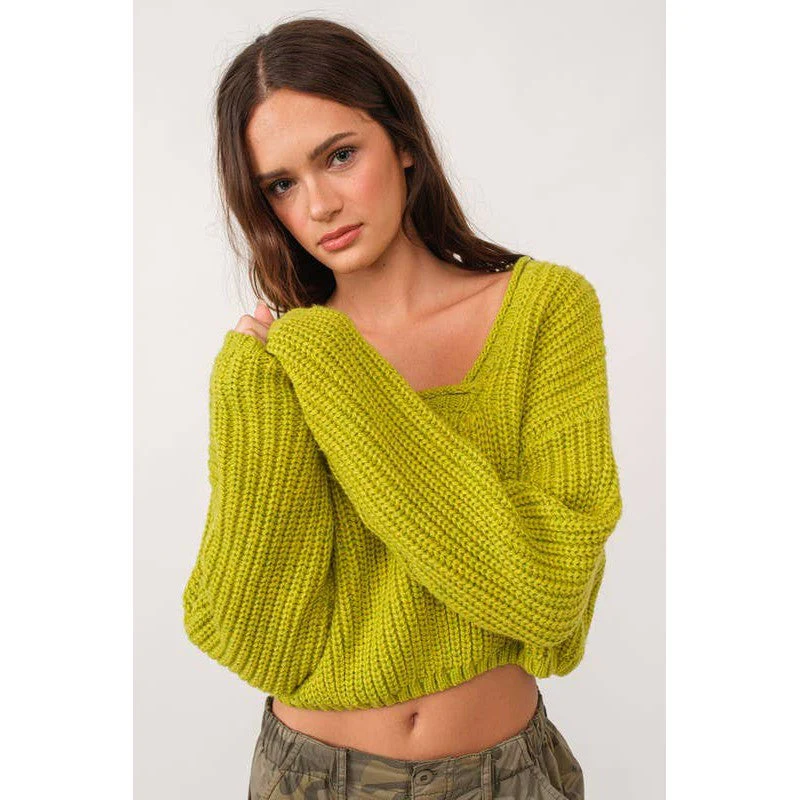 Brat Green Asymmetric Neckline Knit Crop Top Sweater [Available in SM and M] - Image 4