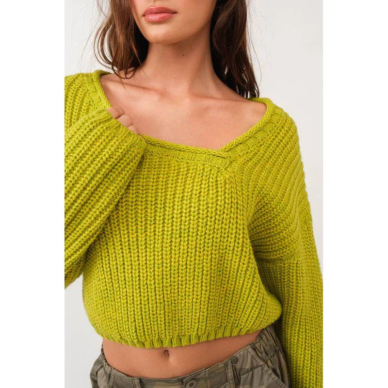 Brat Green Asymmetric Neckline Knit Crop Top Sweater [Available in SM and M] - Image 5