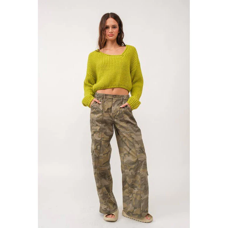 Brat Green Asymmetric Neckline Knit Crop Top Sweater [Available in SM and M] - Image 6