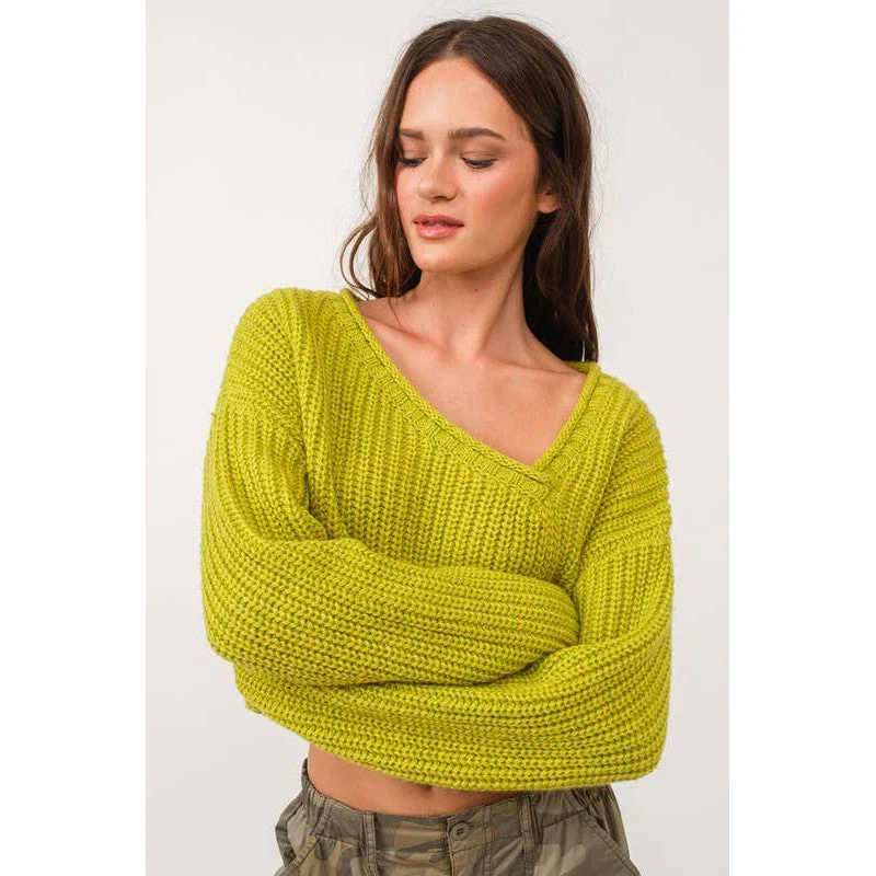Brat Green Asymmetric Neckline Knit Crop Top Sweater [Available in SM and M] - Image 9