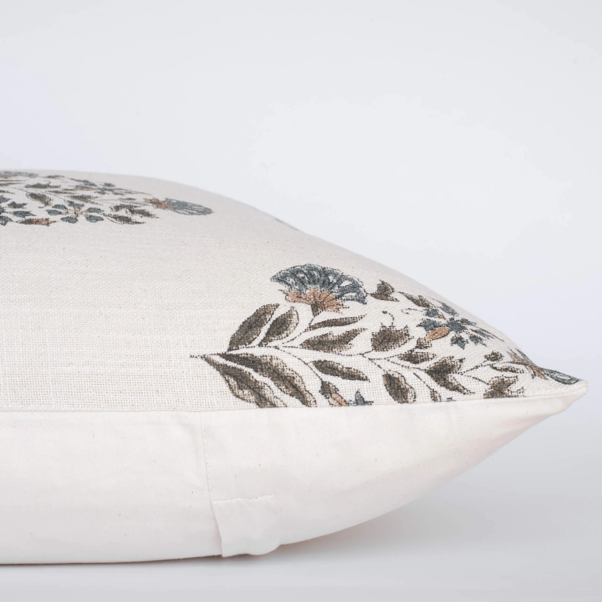 Briar Floral Block Printed Pillow Cover | Blue, Brown, Green - Image 5