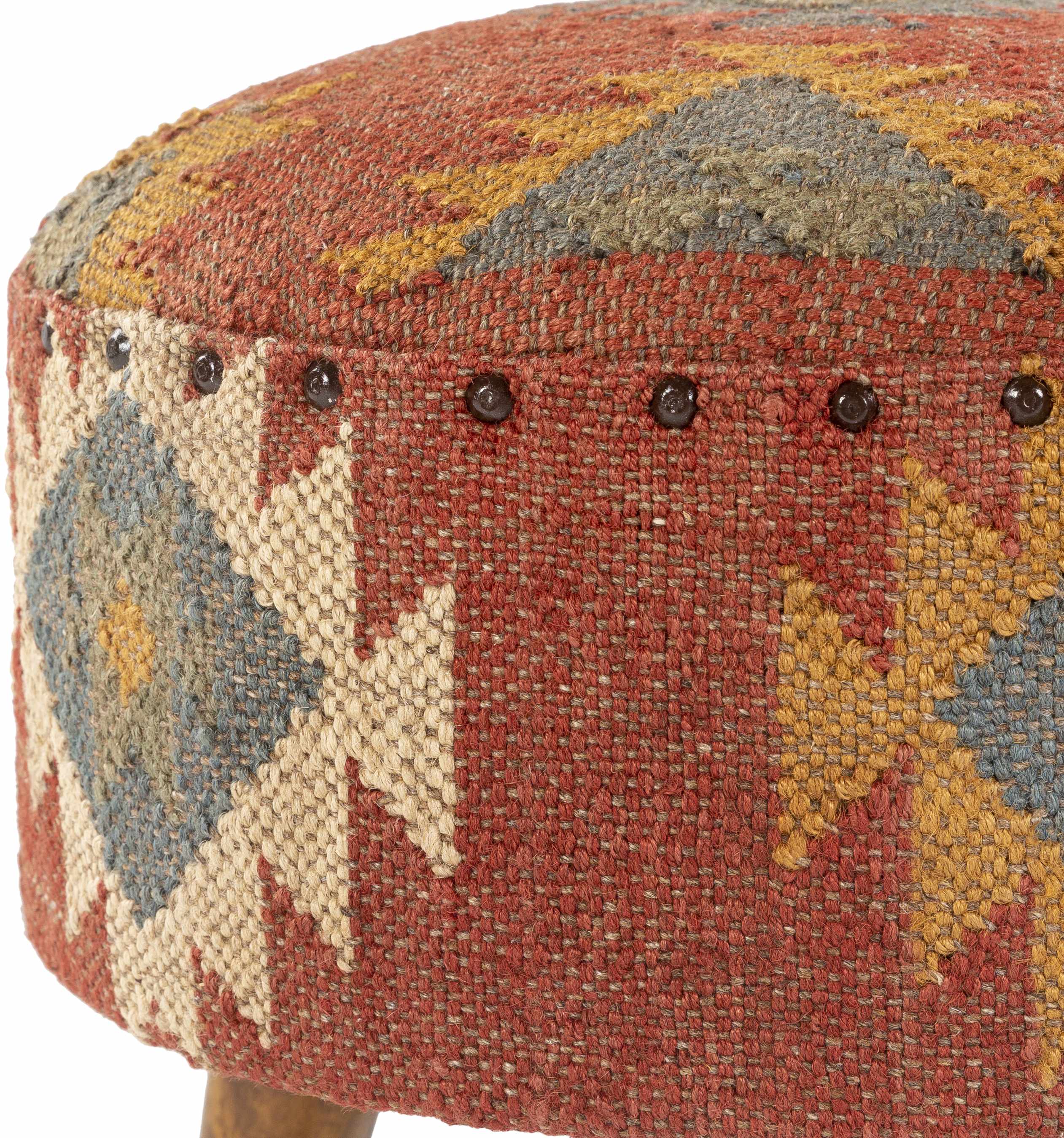 Brick Red Wood Frame Ottoman Stool - Image 2