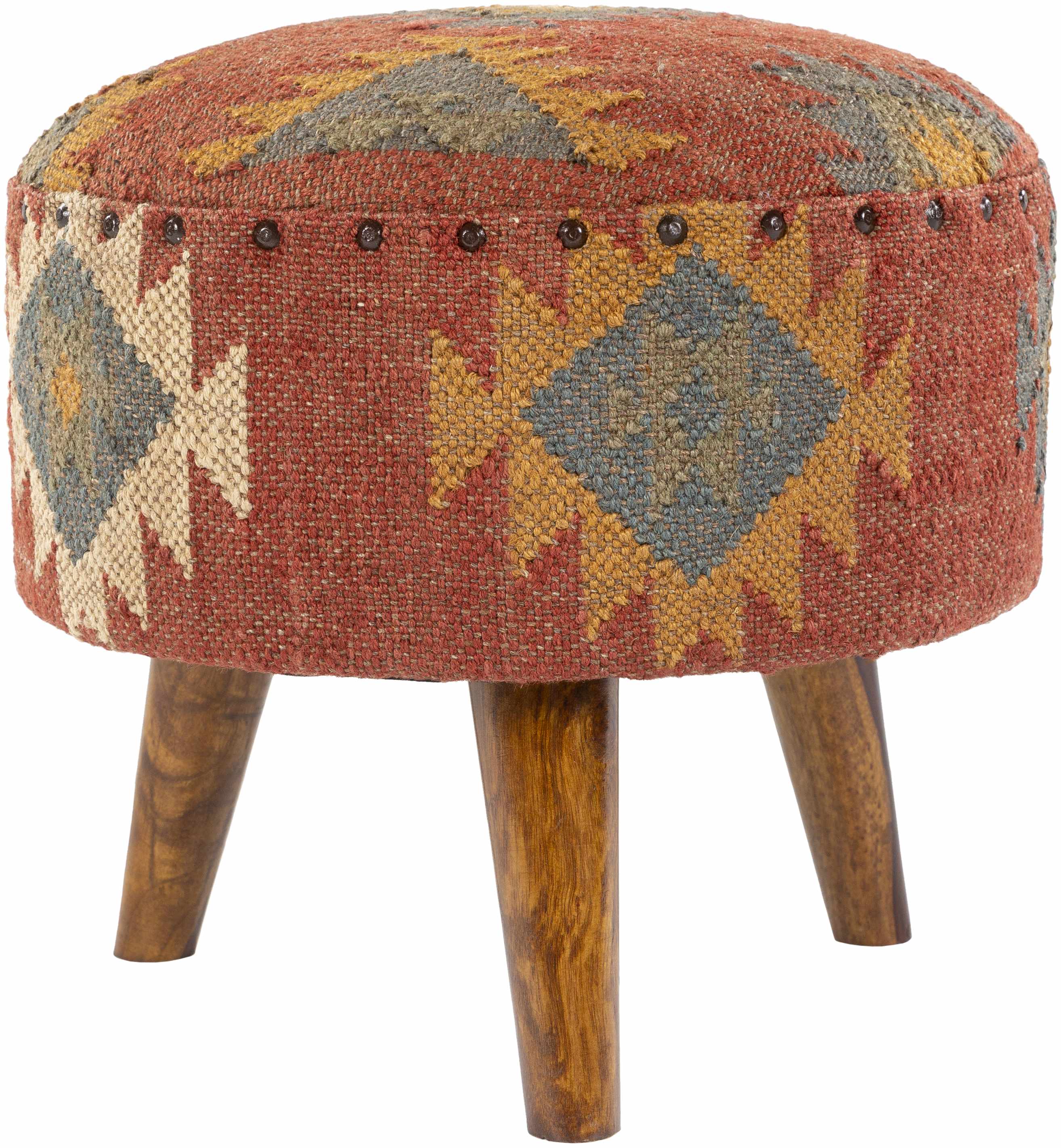 Brick Red Wood Frame Ottoman Stool - Image 8