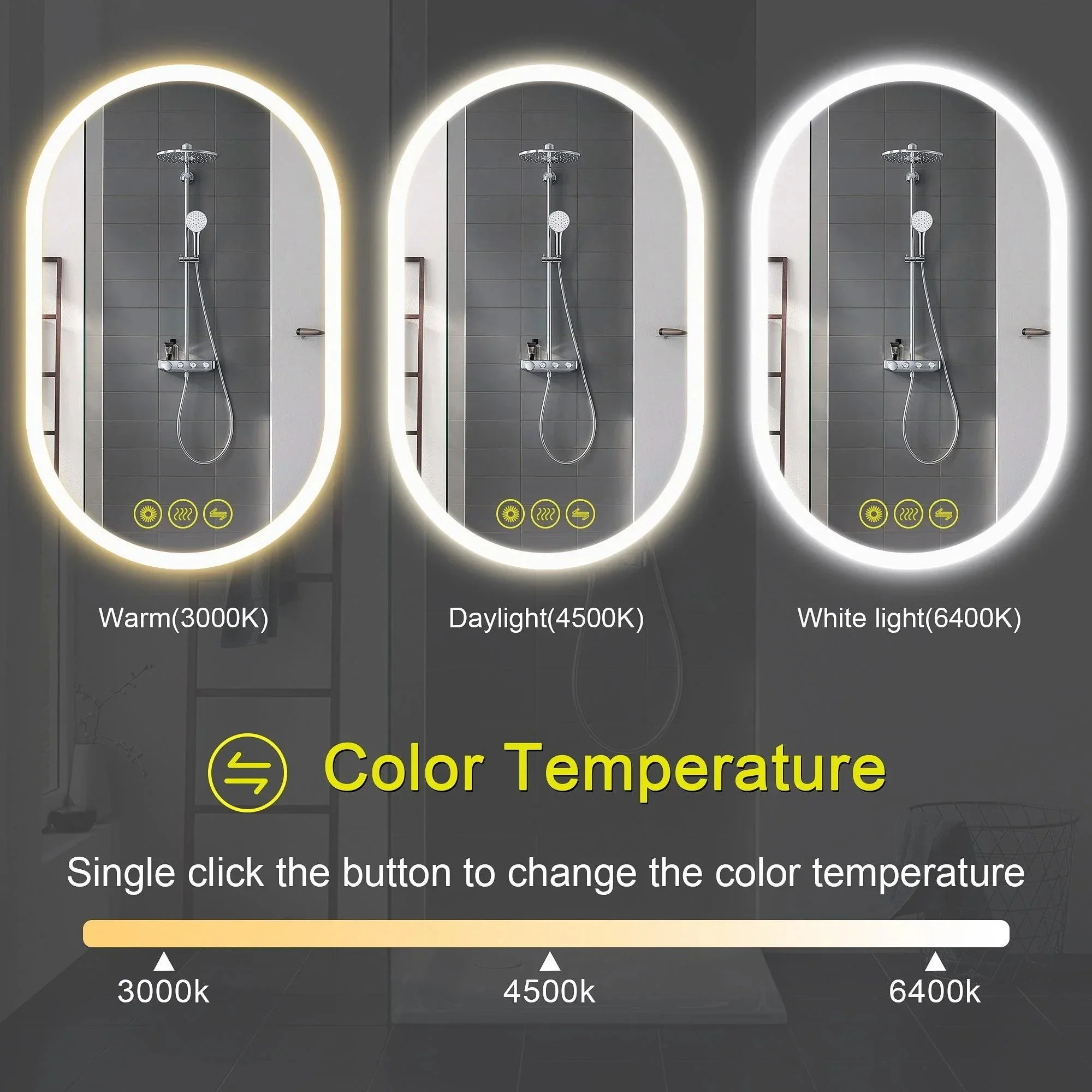 BrightView Oval Frameless LED Anti-Fog Dimmable Bathroom Vanity Mirror - Image 3