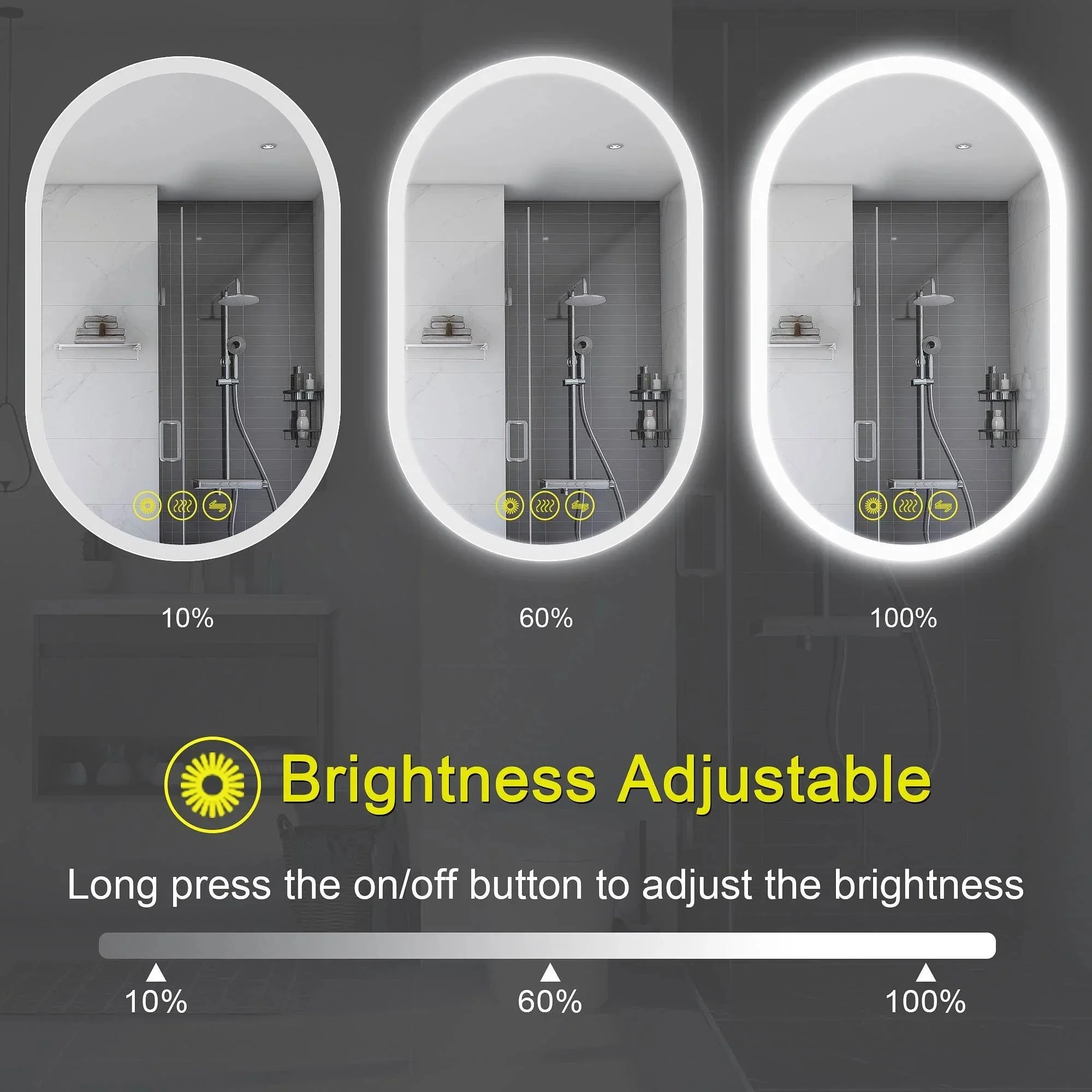 BrightView Oval Frameless LED Anti-Fog Dimmable Bathroom Vanity Mirror - Image 5