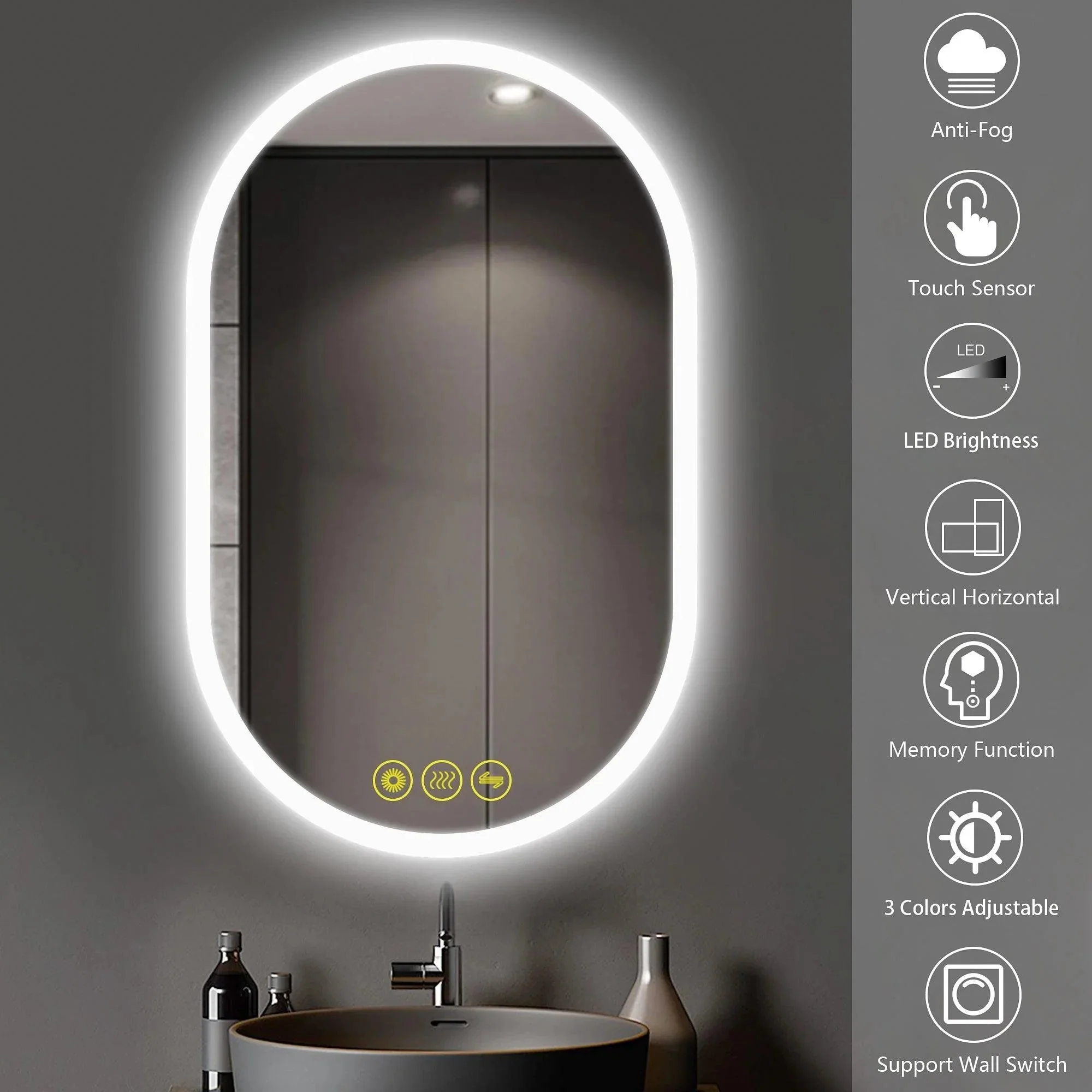 BrightView Oval Frameless LED Anti-Fog Dimmable Bathroom Vanity Mirror - Image 8