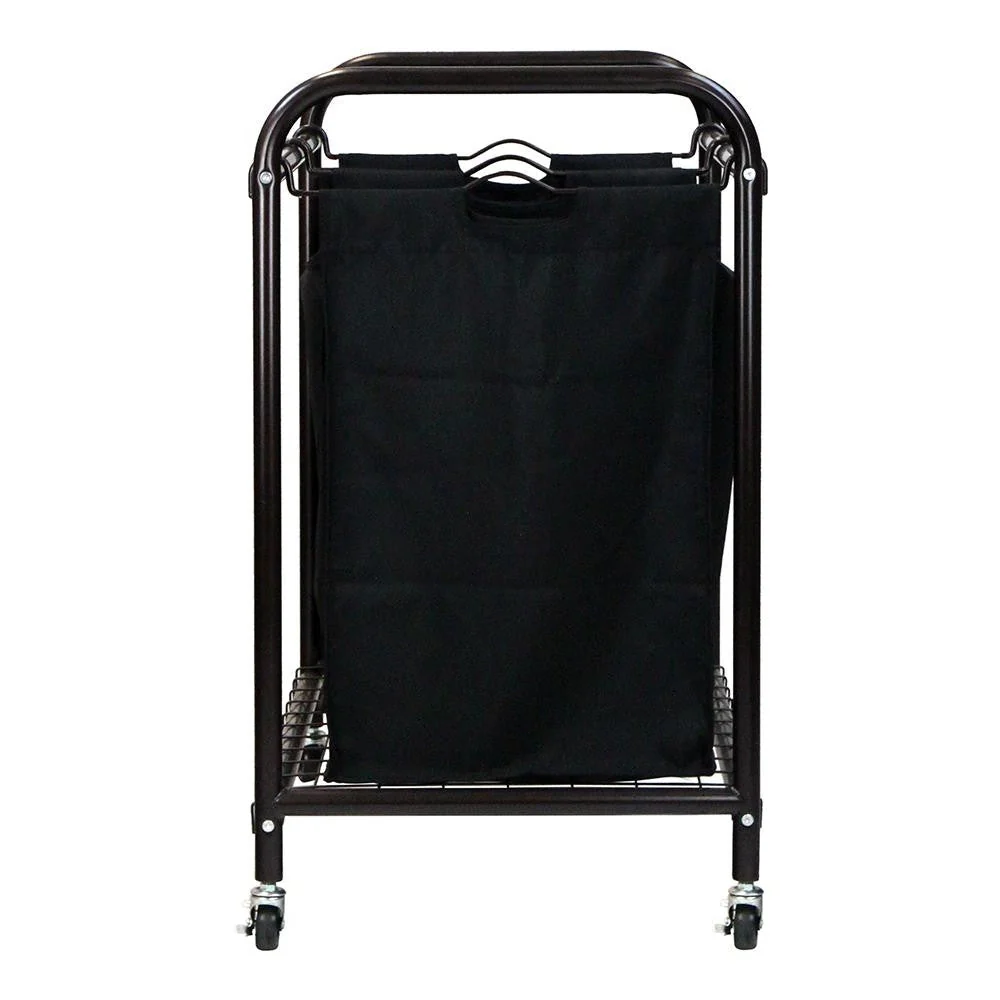 Bronze Laundry Hamper Cart with 2 Black Sorter Bags - Image 4