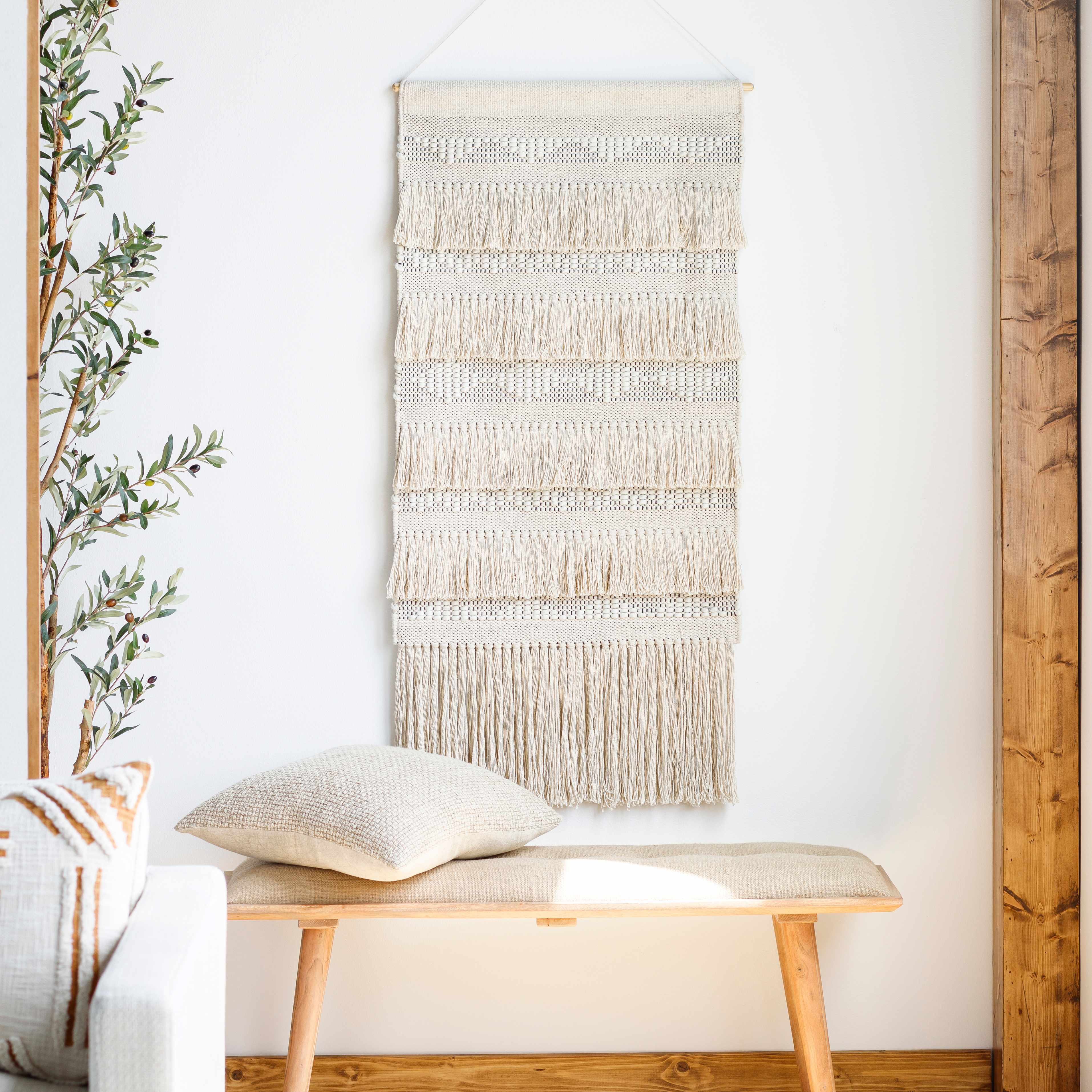 Brookesmith Cream Fringed Patterned Wall Hanging - Image 2