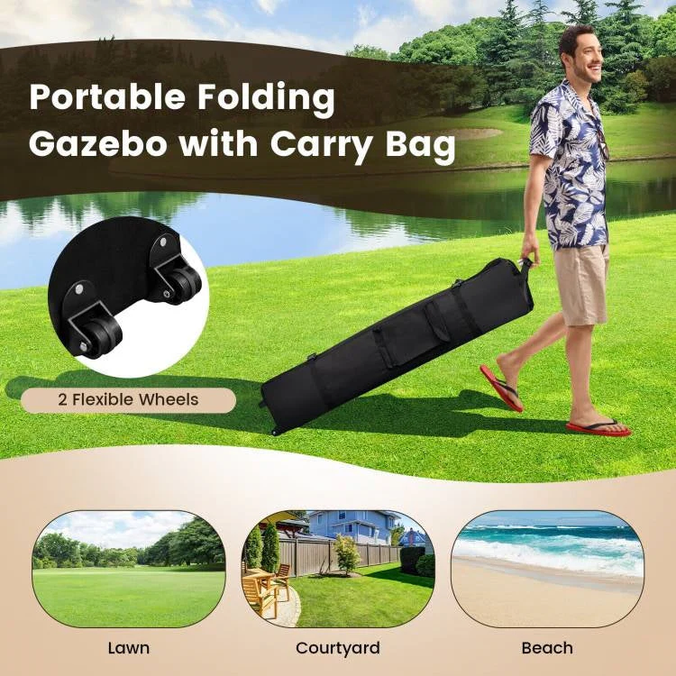 Brown 13 x 13 Ft Pop-Up Gazebo Outdoor Canopy w/ Mesh Mosquito Netting Sidewalls - Image 4