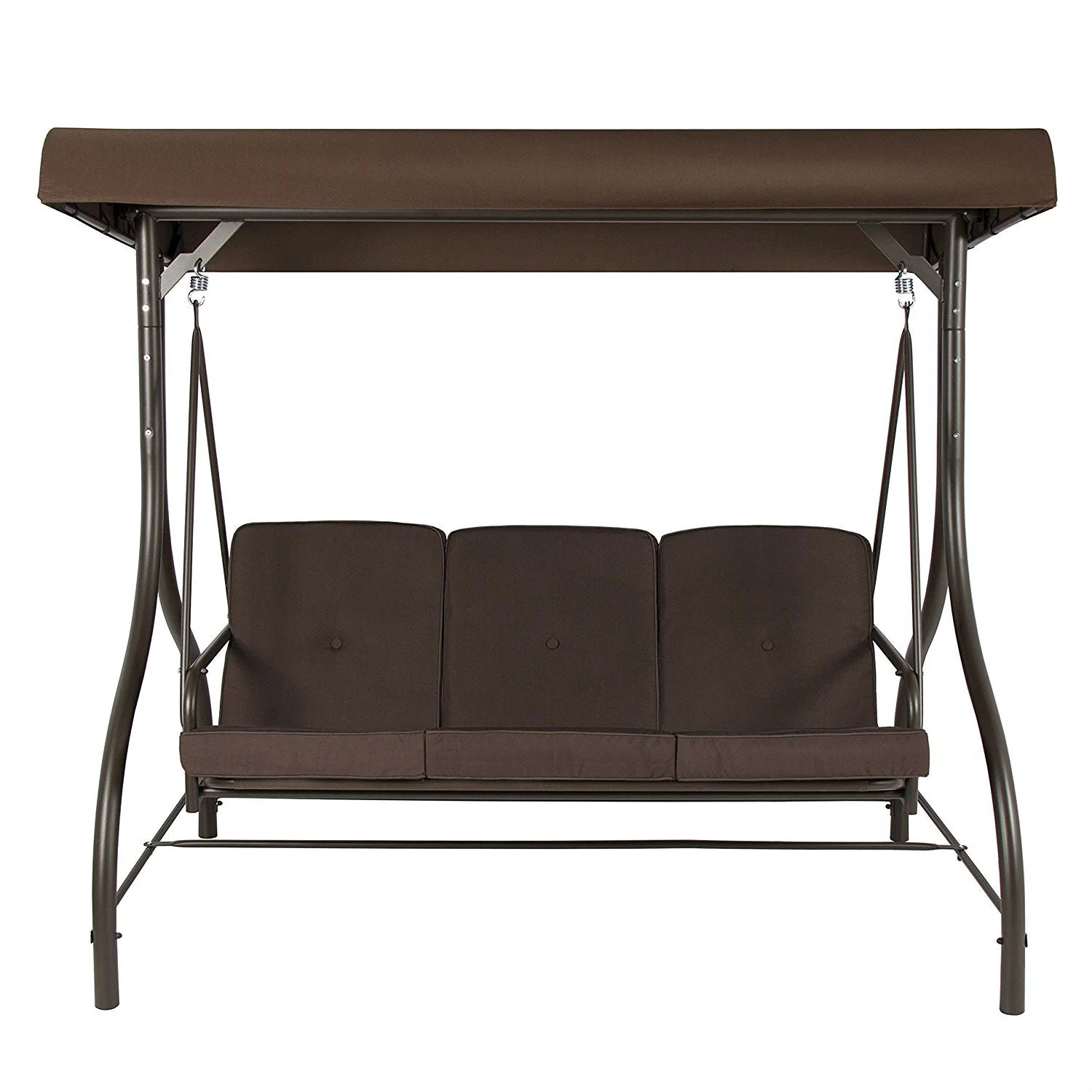 Brown 3-Person Outdoor Porch Swing with Canopy - Image 2