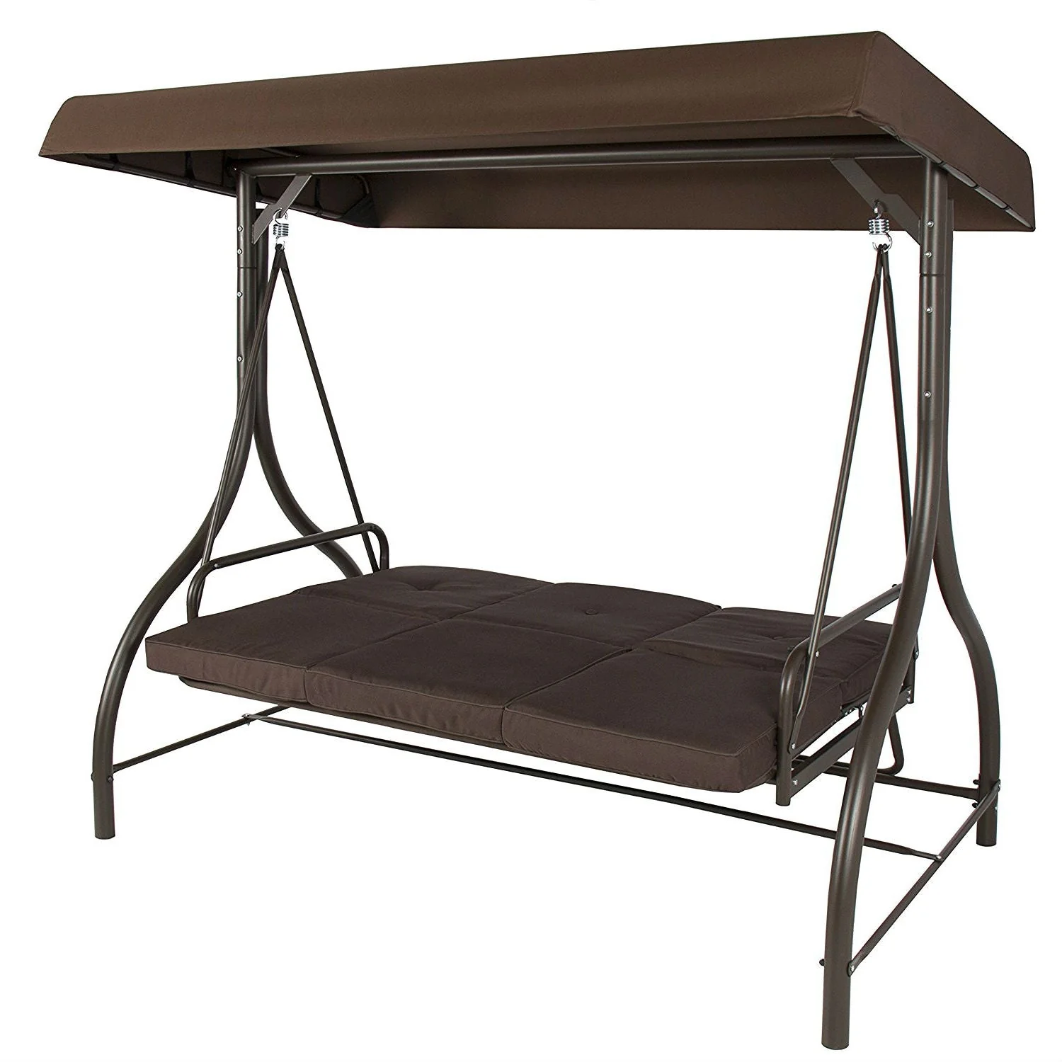 Brown 3-Person Outdoor Porch Swing with Canopy - Image 3