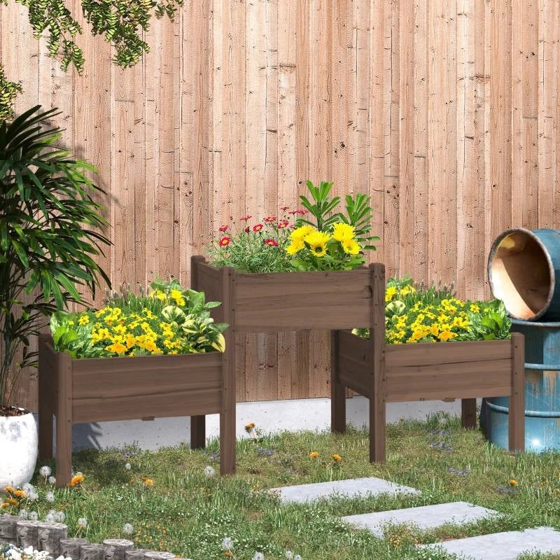 Brown 3 Wooden Elevated Planter Raised Garden Beds - Image 2