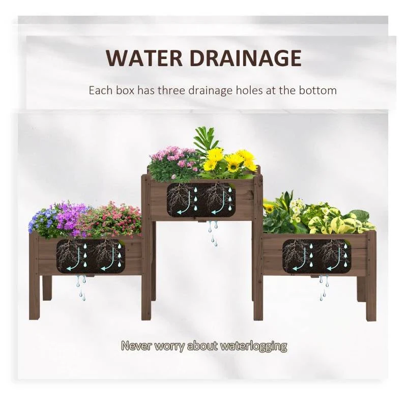 Brown 3 Wooden Elevated Planter Raised Garden Beds - Image 3