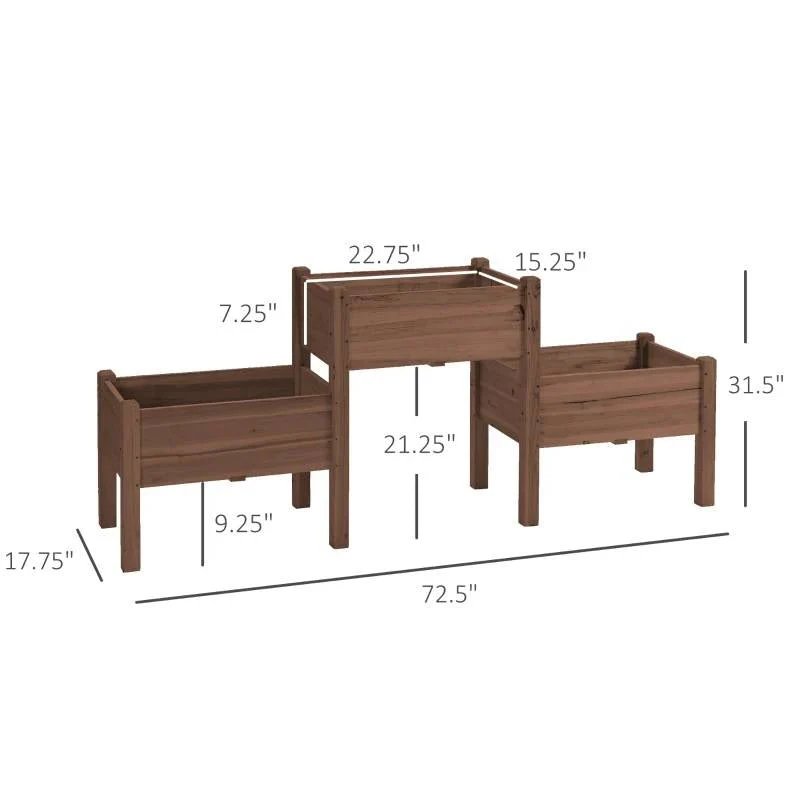 Brown 3 Wooden Elevated Planter Raised Garden Beds - Image 5