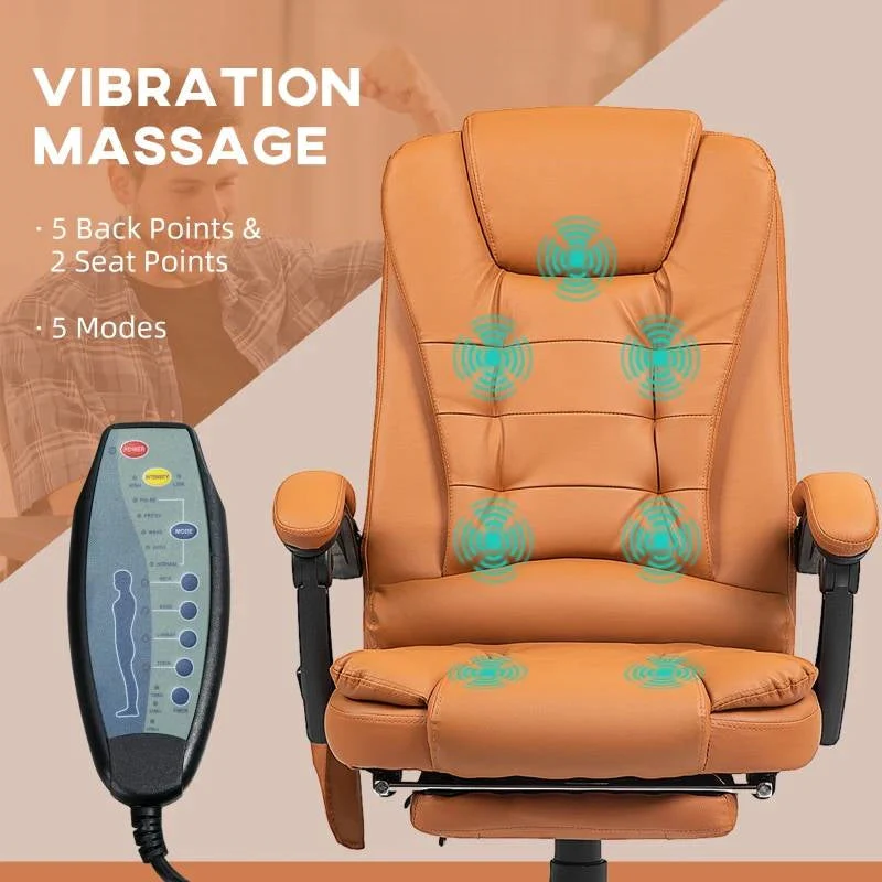 Brown 7 Mode Vibrating High Back Executive Massage Adjustable Office Chair - Image 3