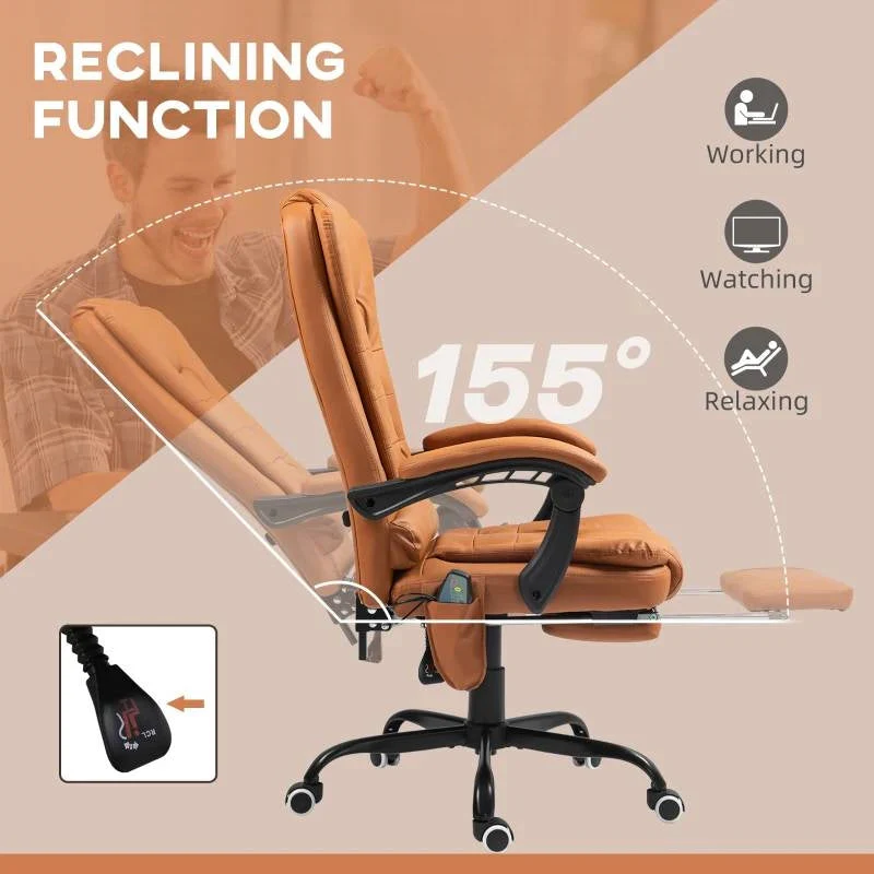 Brown 7 Mode Vibrating High Back Executive Massage Adjustable Office Chair - Image 4