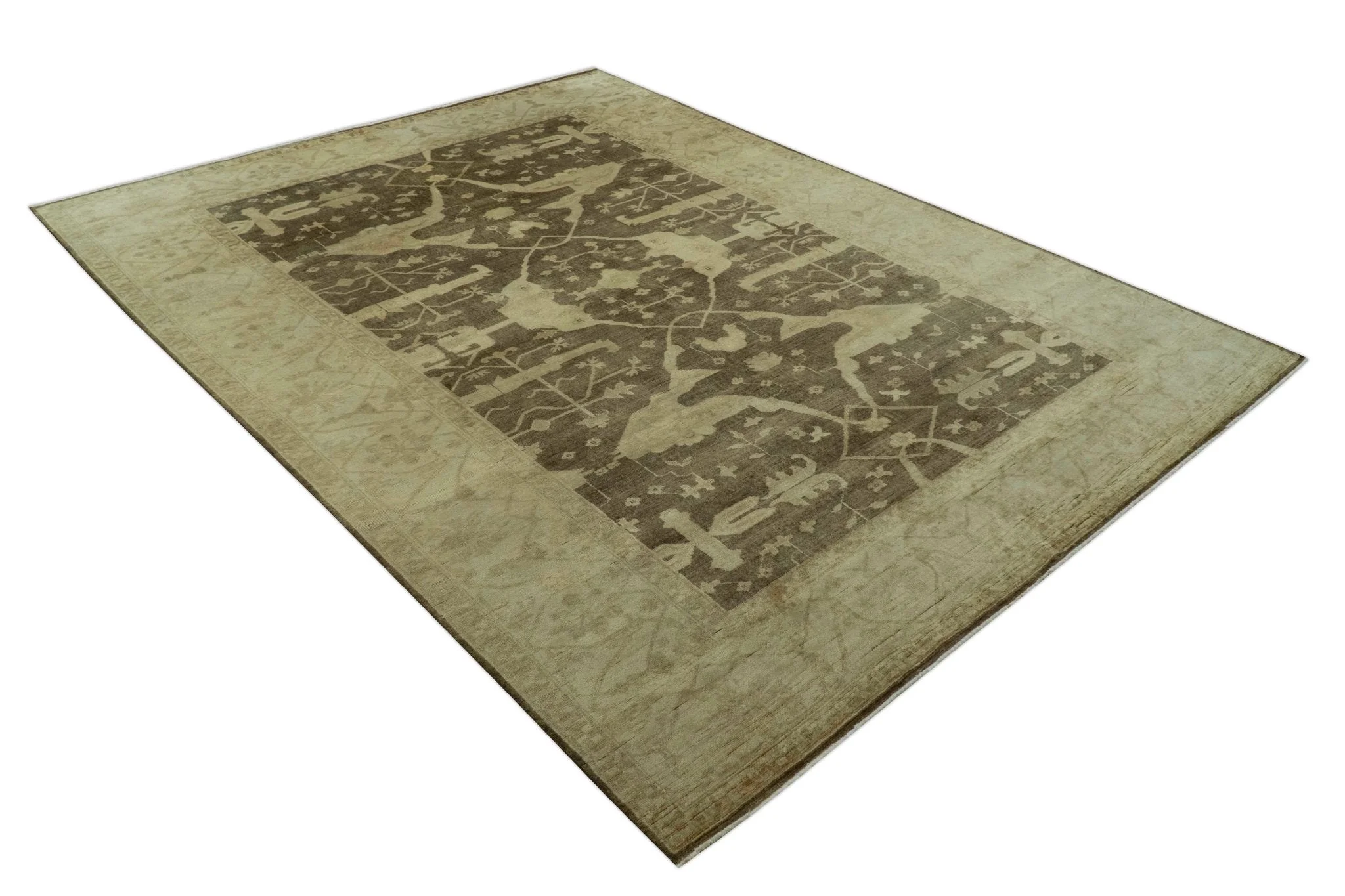 Brown And Beige Traditional Oushak Hand knotted Wool Area Rug - Image 11