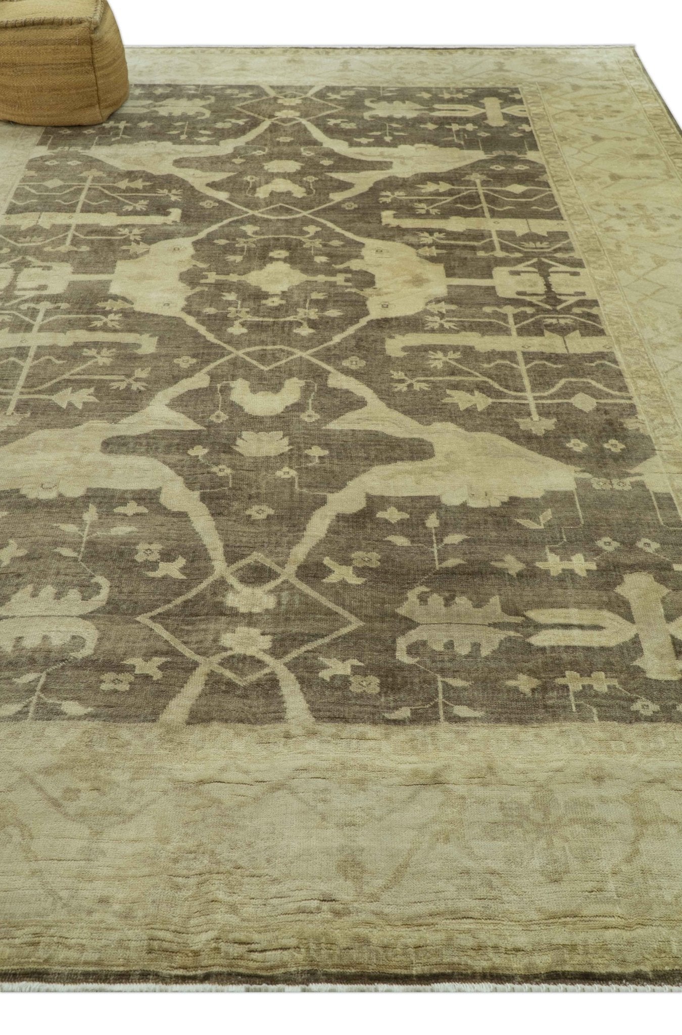 Brown And Beige Traditional Oushak Hand knotted Wool Area Rug - Image 9
