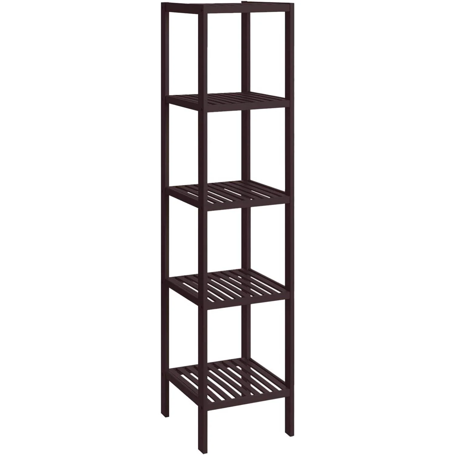 Brown Bamboo Wood 4-Shelf Versatile Storage Unit Rack Narrow Bookcase - Image 2