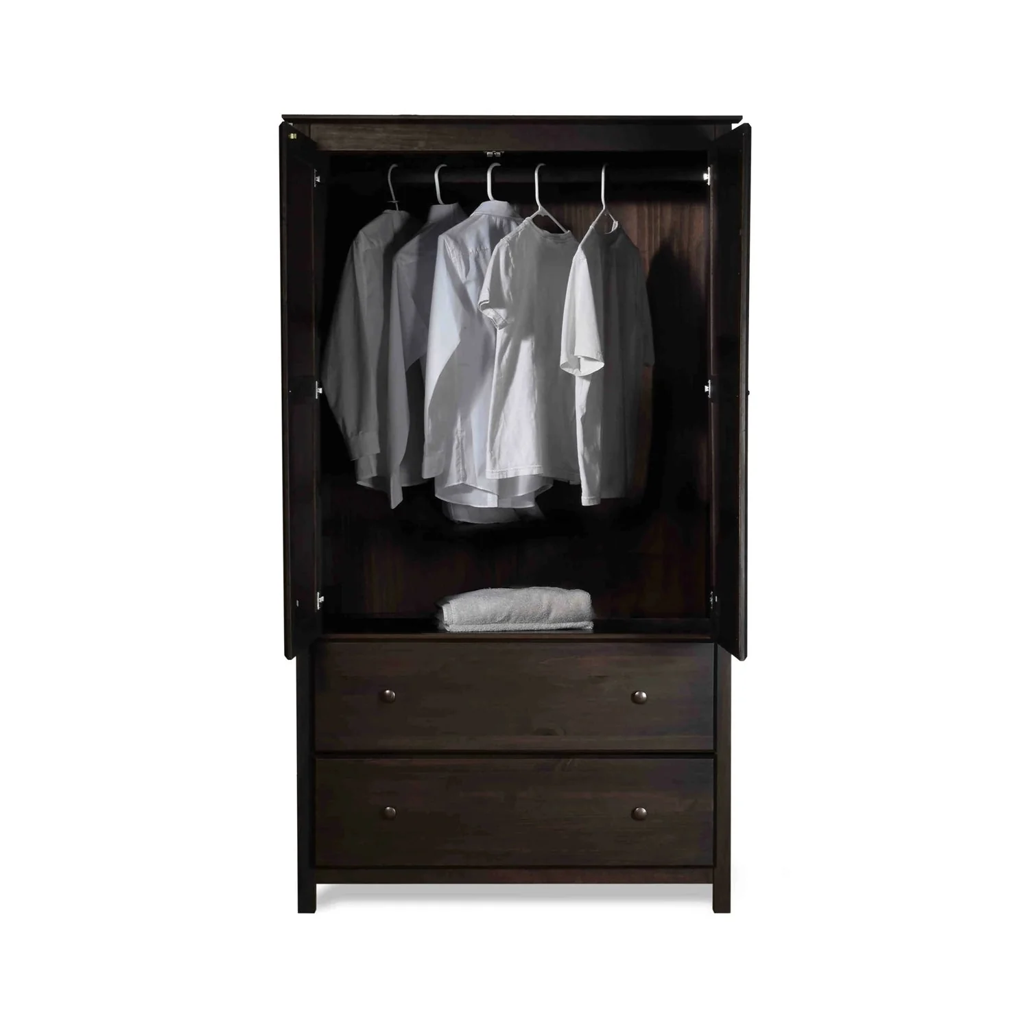 Brown Espresso Solid Wood Bedroom Armoire Wardrobe Cabinet with Hanging Bar - Image 2