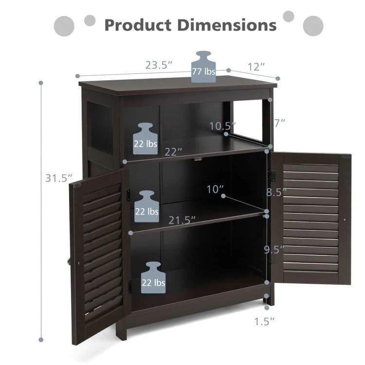 Brown Farmhouse Bathroom Linen Cabinet with Louvered Doors and Open Shelf - Image 5