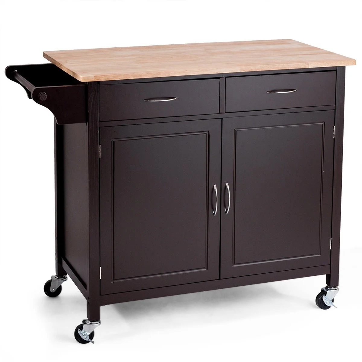 Brown Kitchen Island Storage Cart with Wood Top and Casters - Image 3