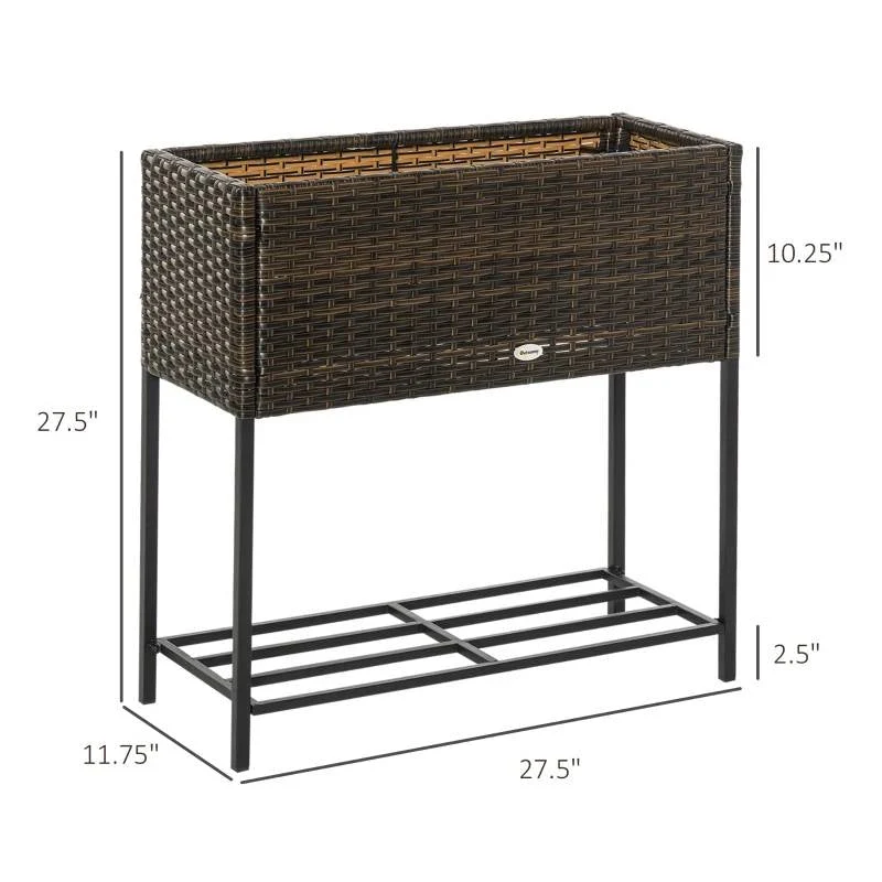 Brown Modern PE Rattan Wicker Raised Garden Bed Elevated Planter Box - Image 4