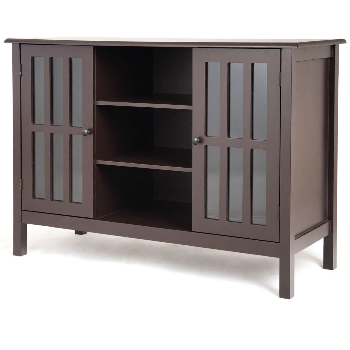 Brown Wood Sofa Tale Console Cabinet with Tempered Glass Panel Doors - Image 3