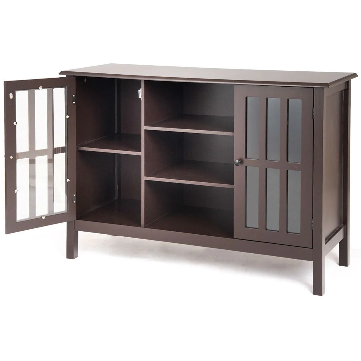 Brown Wood Sofa Tale Console Cabinet with Tempered Glass Panel Doors - Image 4