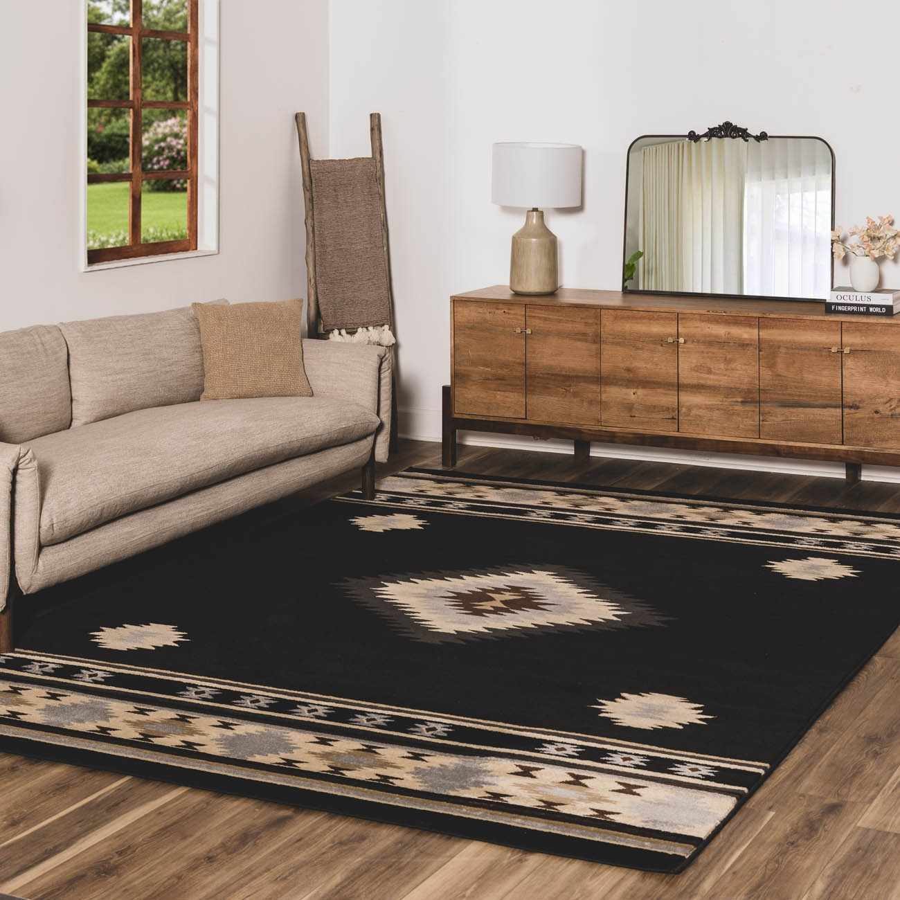 Buckhaven Black Southwestern Area Rug - Image 2