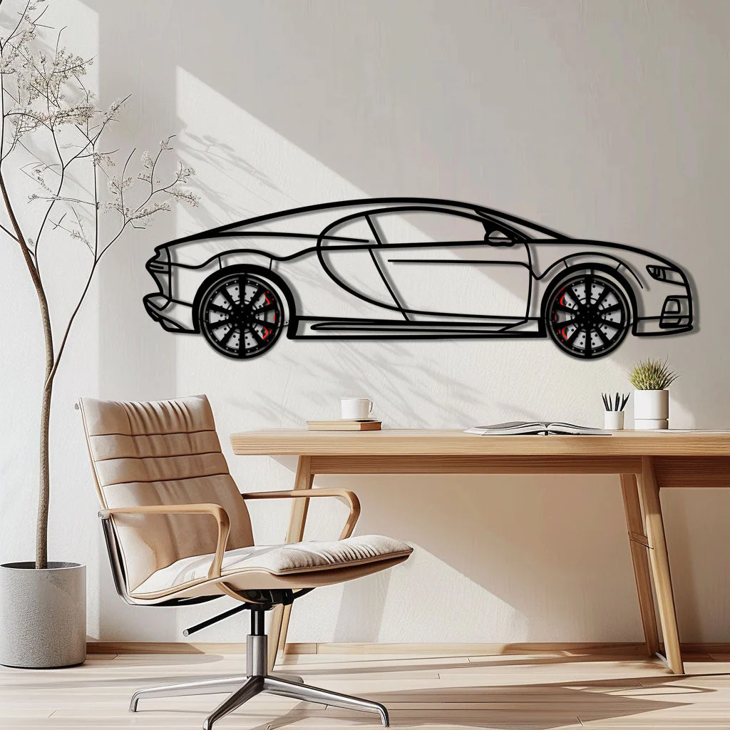 Bugatti Chiron Metal Car Wall Art with Rotating Wheels - Ultimate Hypercar Silhouette Decor - Interactive Automotive Wall Art - KAFMEKA116 - Image 3