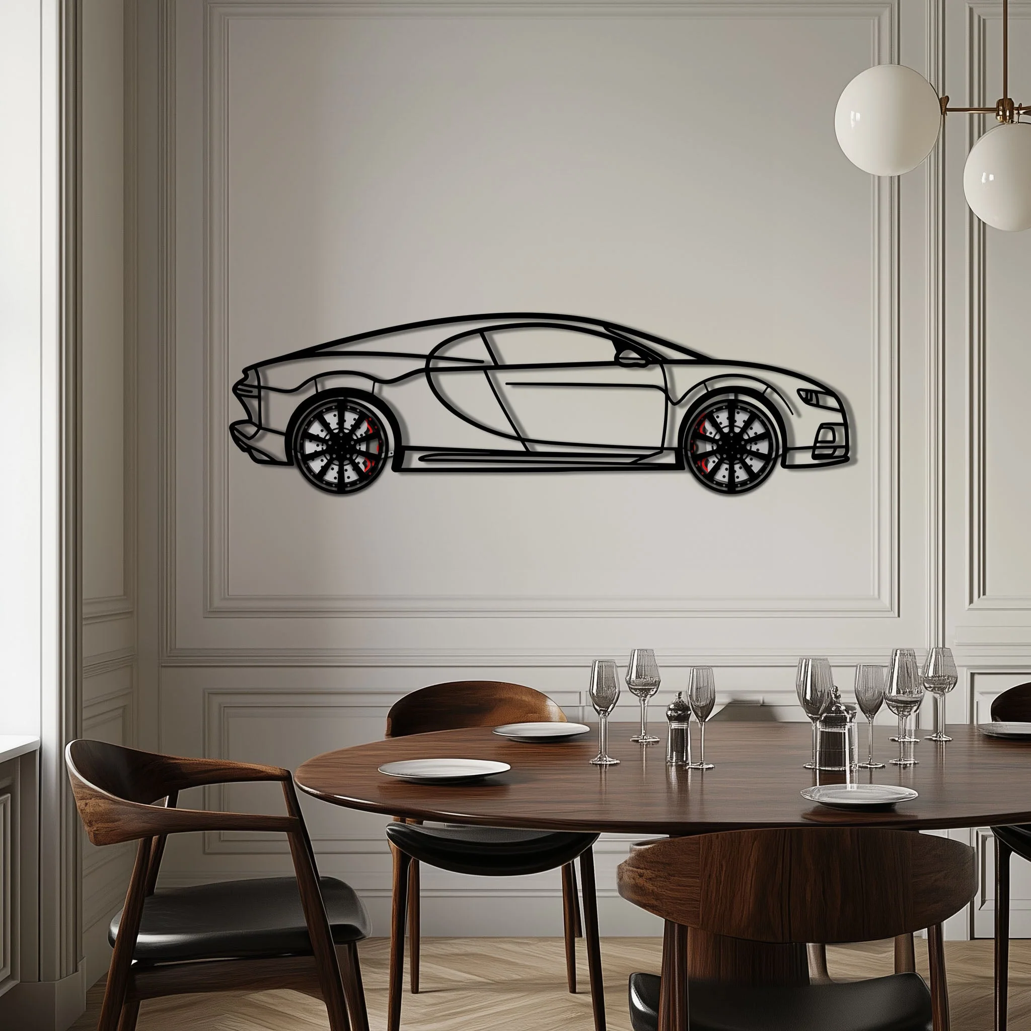 Bugatti Chiron Metal Car Wall Art with Rotating Wheels - Ultimate Hypercar Silhouette Decor - Interactive Automotive Wall Art - KAFMEKA116 - Image 4
