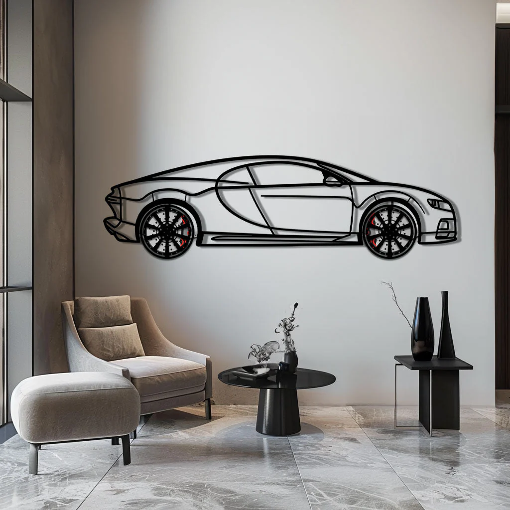 Bugatti Chiron Metal Car Wall Art with Rotating Wheels - Ultimate Hypercar Silhouette Decor - Interactive Automotive Wall Art - KAFMEKA116 - Image 5