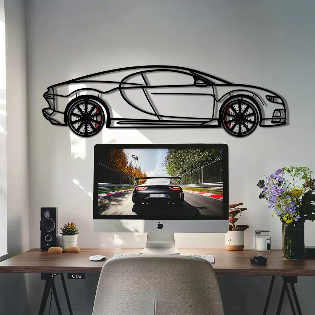 Bugatti Chiron Metal Car Wall Art with Rotating Wheels - Ultimate Hypercar Silhouette Decor - Interactive Automotive Wall Art - KAFMEKA116 - Image 9
