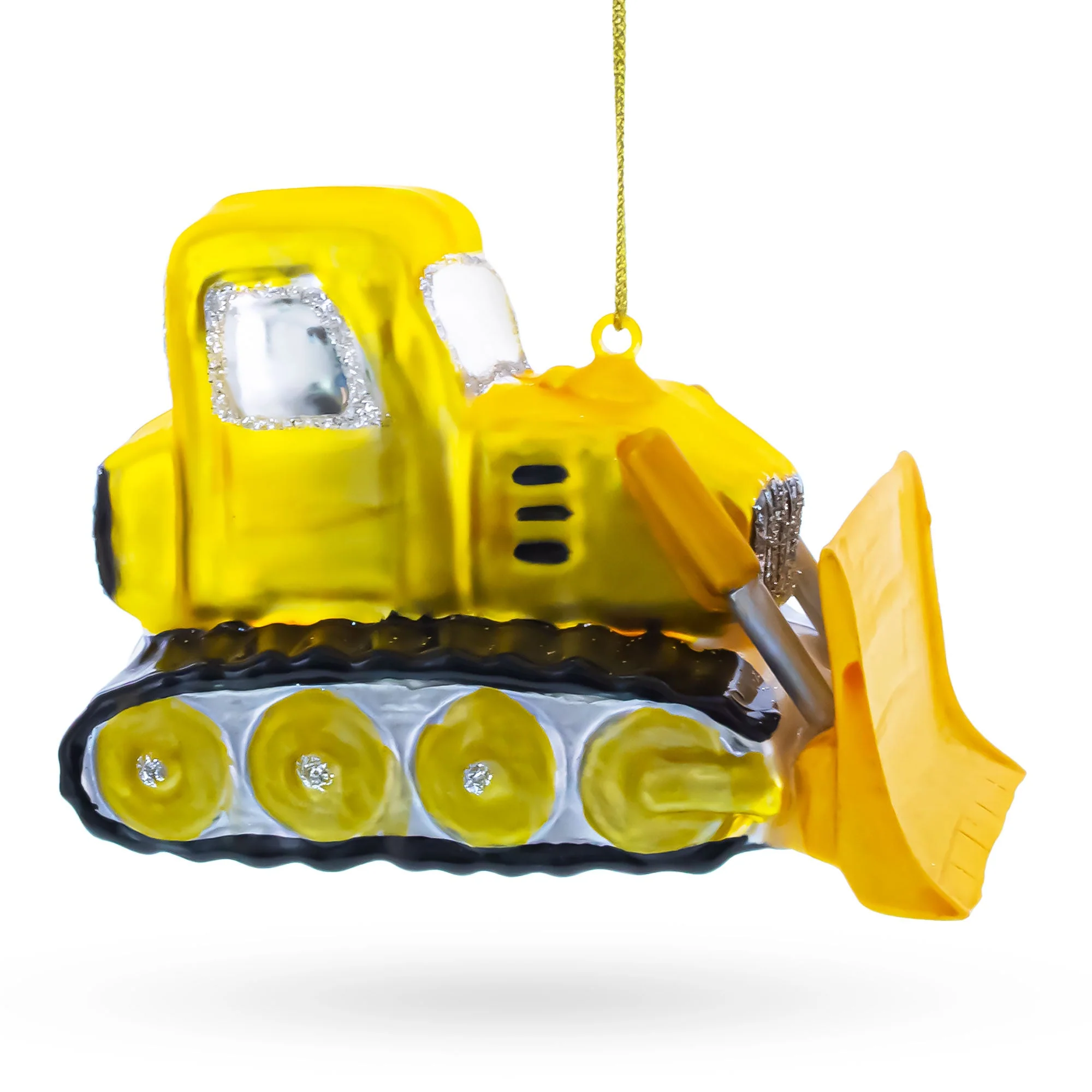 Bulldozer with Front Blade Glass Christmas Ornament - Image 2