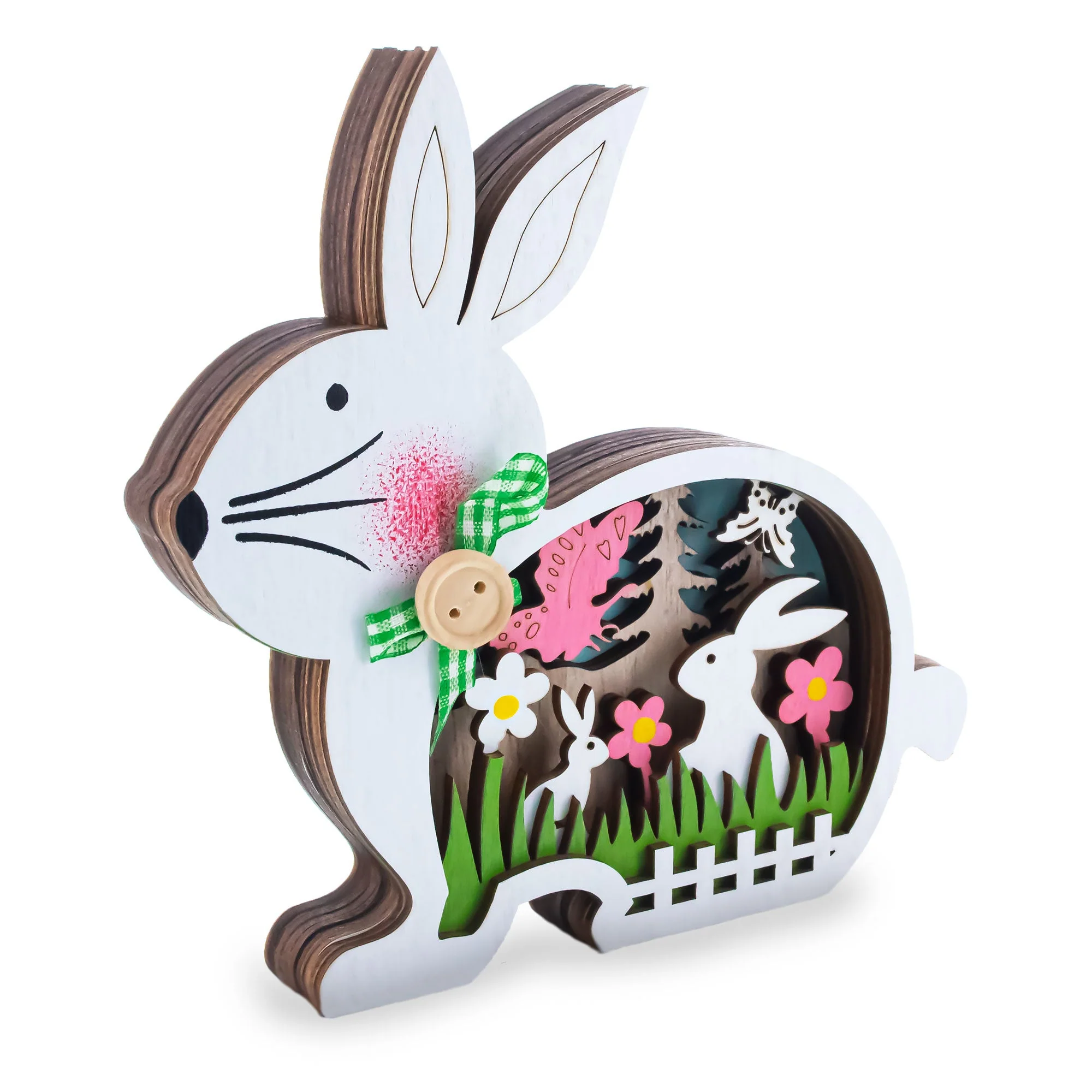 Bunny Shape Spring Garden with Butterflies Wooden Figurine - Image 2