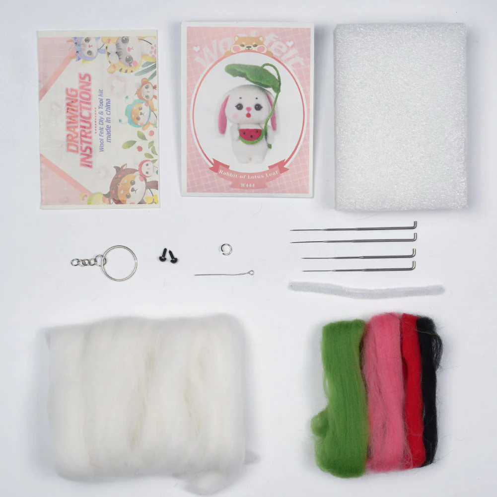 Bunny with Watermelon Needle Felting Kit. Wizardi DIY Wool Craft Kit F07N8-W444 - Image 2