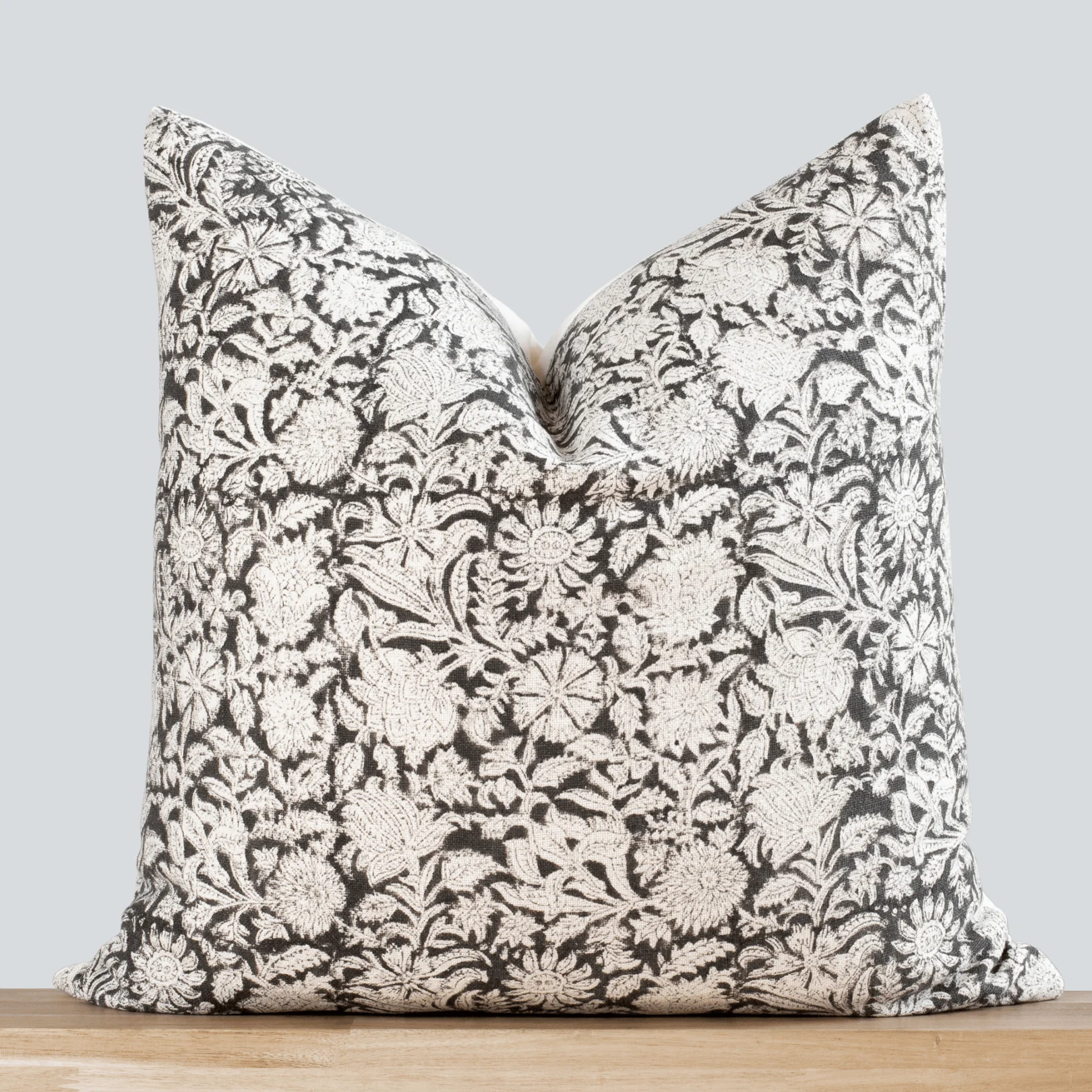 Burgos Floral Block Printed Pillow Cover | Black