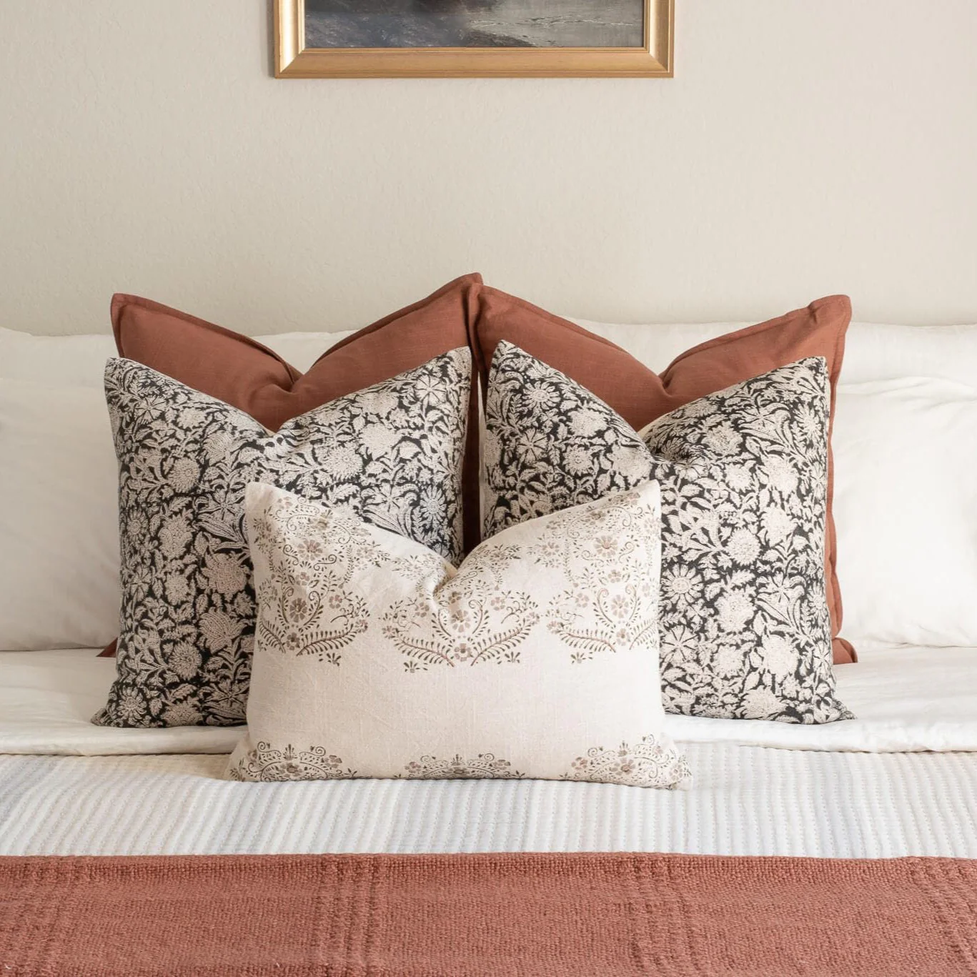Burgos Floral Block Printed Pillow Cover | Black - Image 10