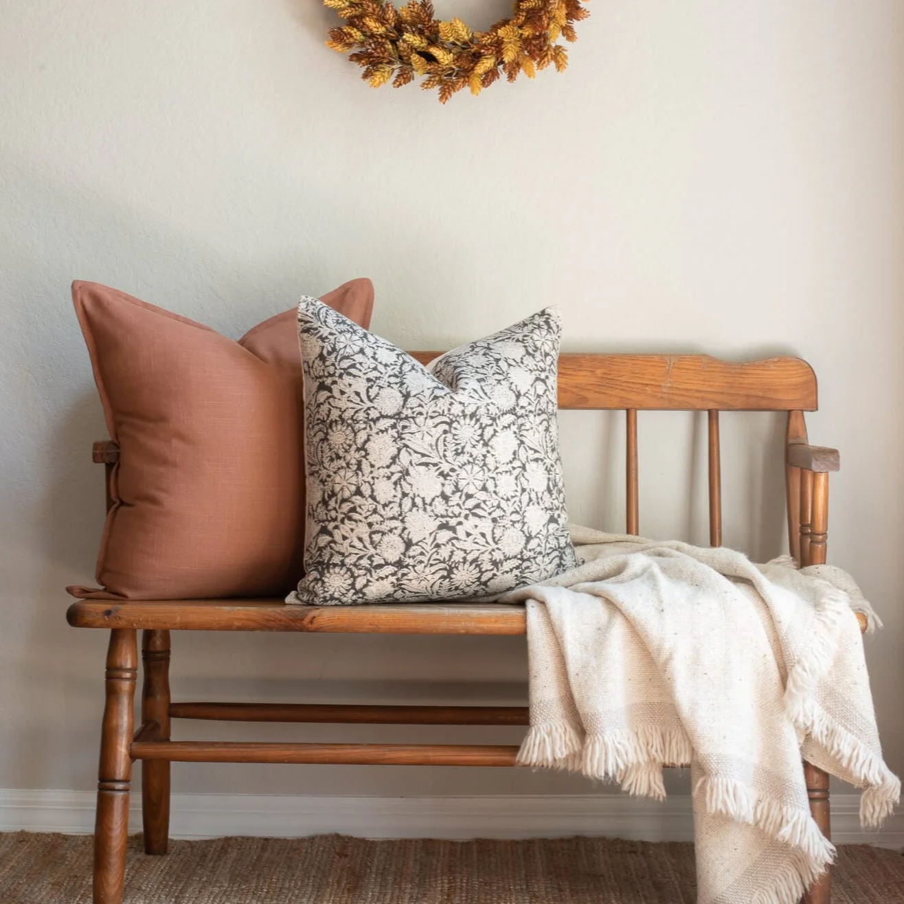 Burgos Floral Block Printed Pillow Cover | Black - Image 4