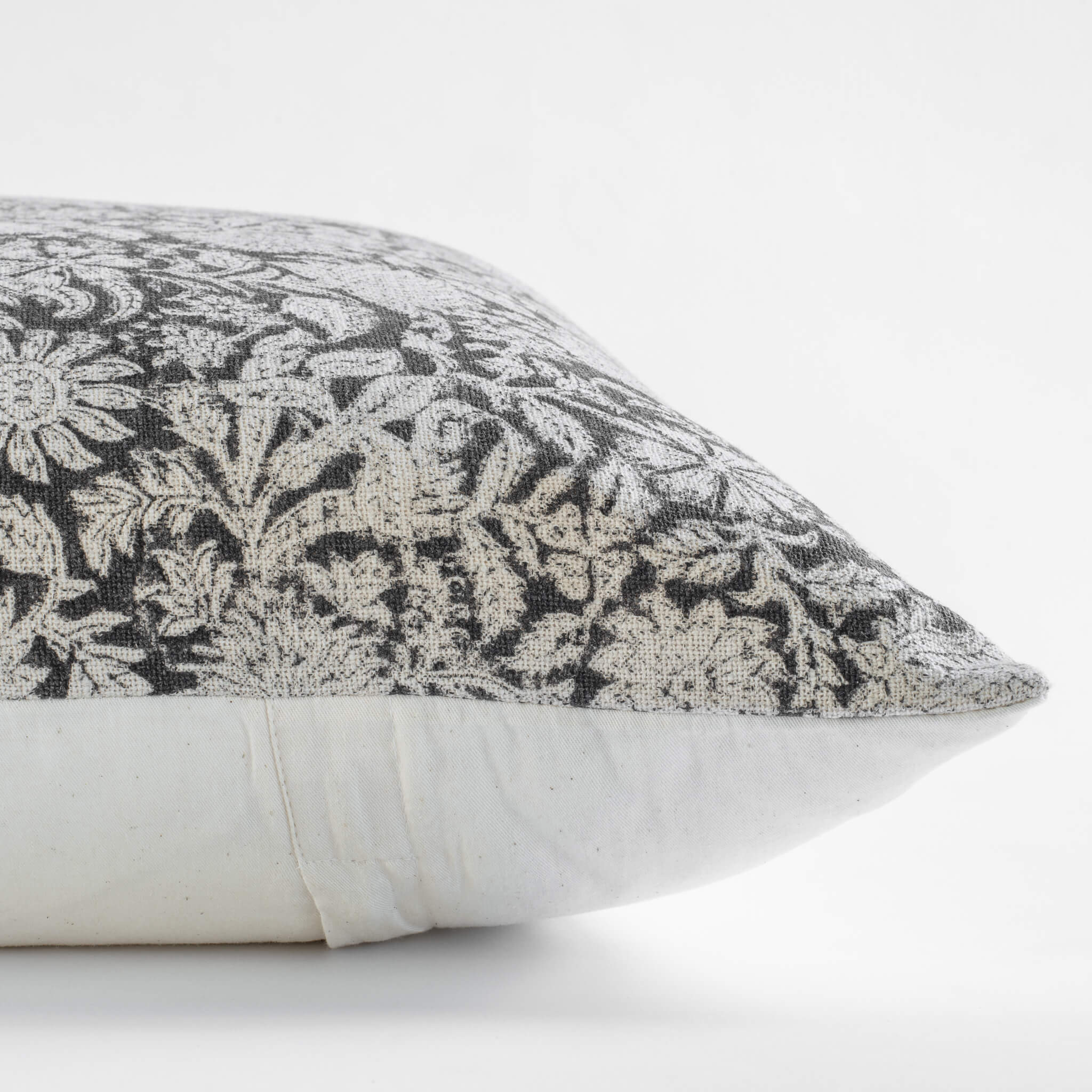 Burgos Floral Block Printed Pillow Cover | Black - Image 6