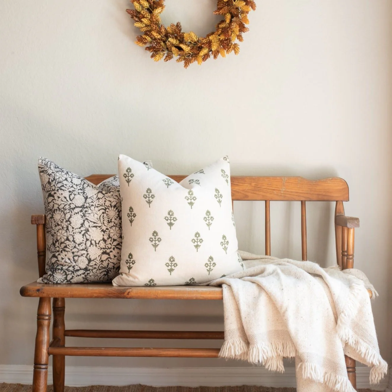 Burgos Floral Block Printed Pillow Cover | Black - Image 7