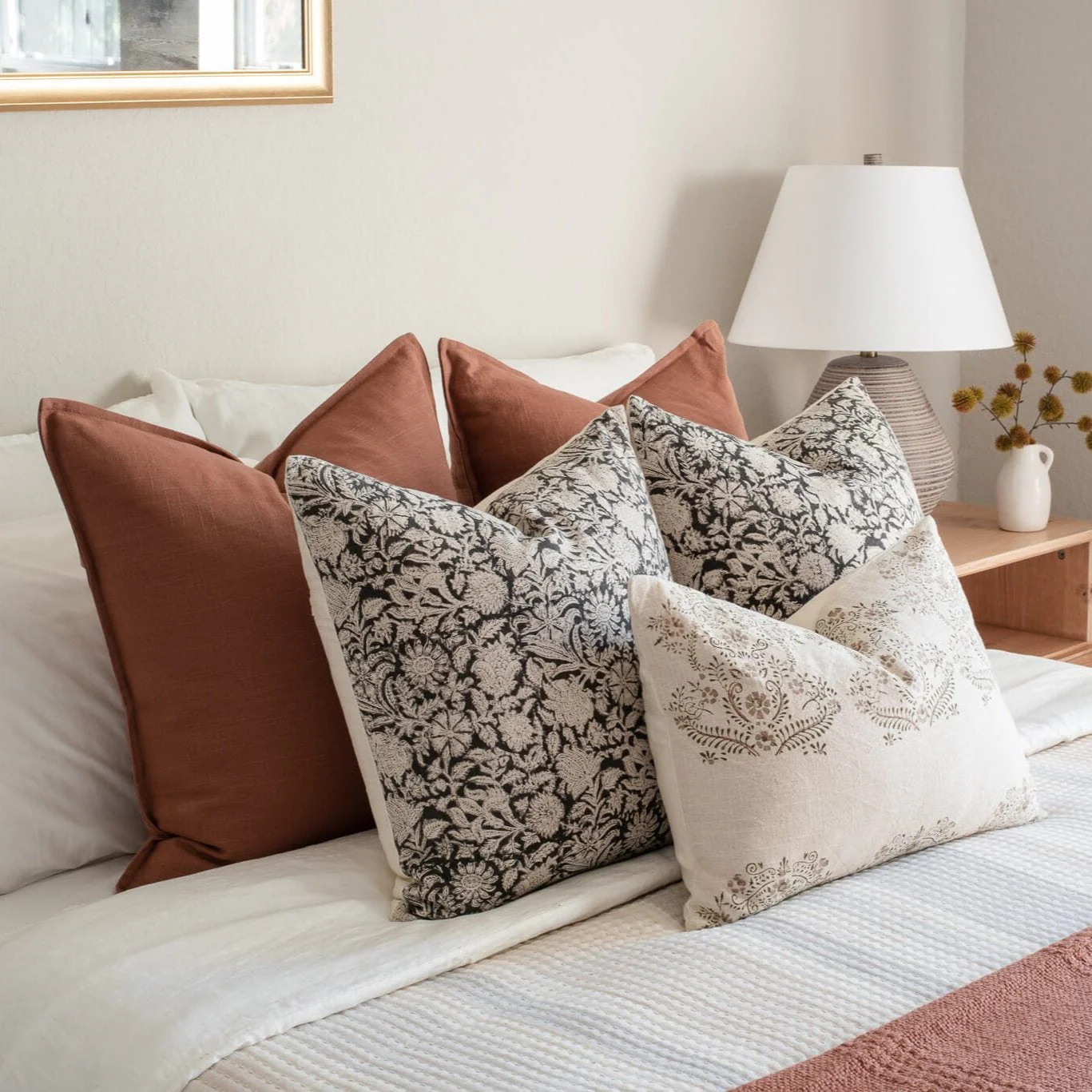 Burgos Floral Block Printed Pillow Cover | Black - Image 8