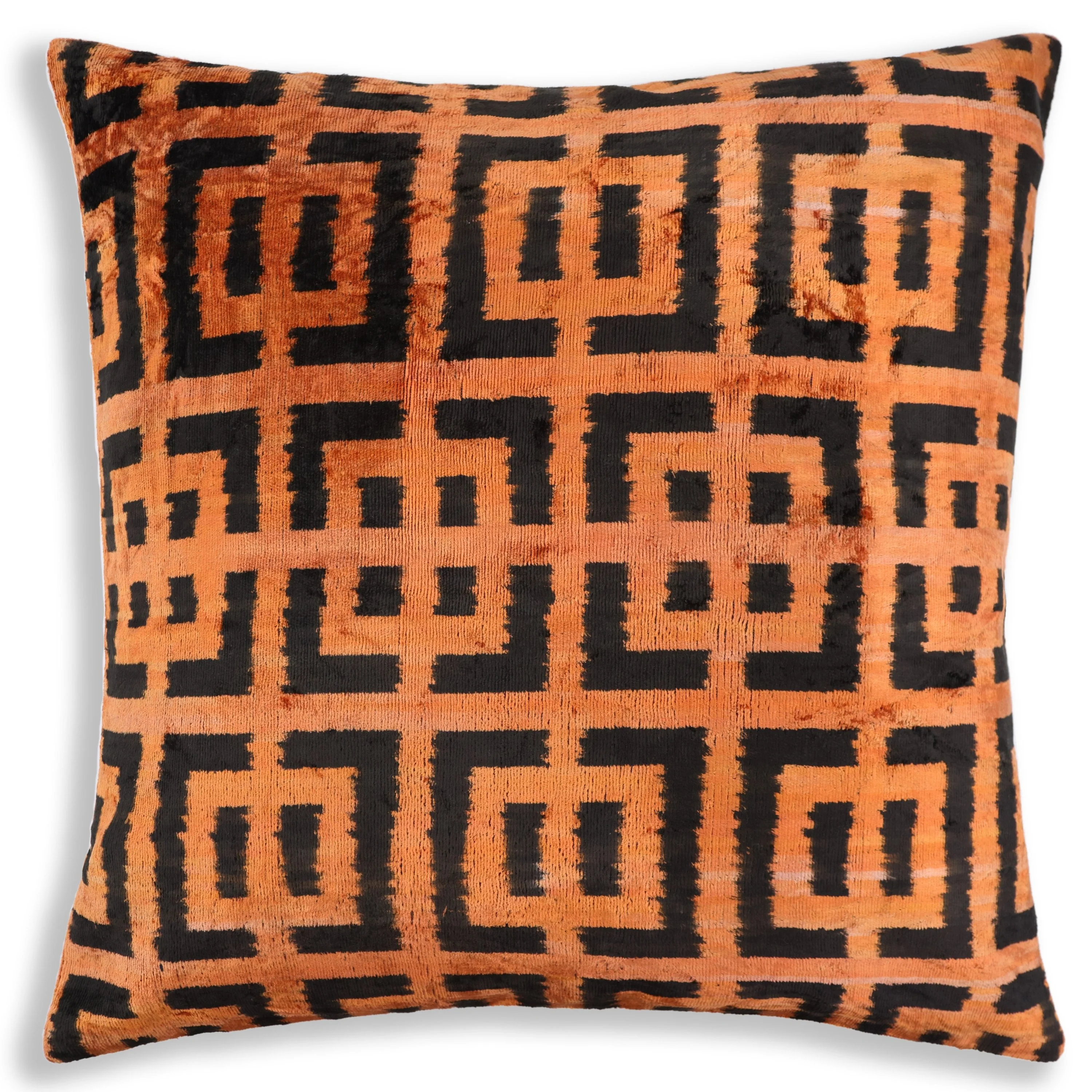 Burnt Orange Geometric Silk Velvet Pillow – 16x16 Handmade Luxury Cushion - Image 5
