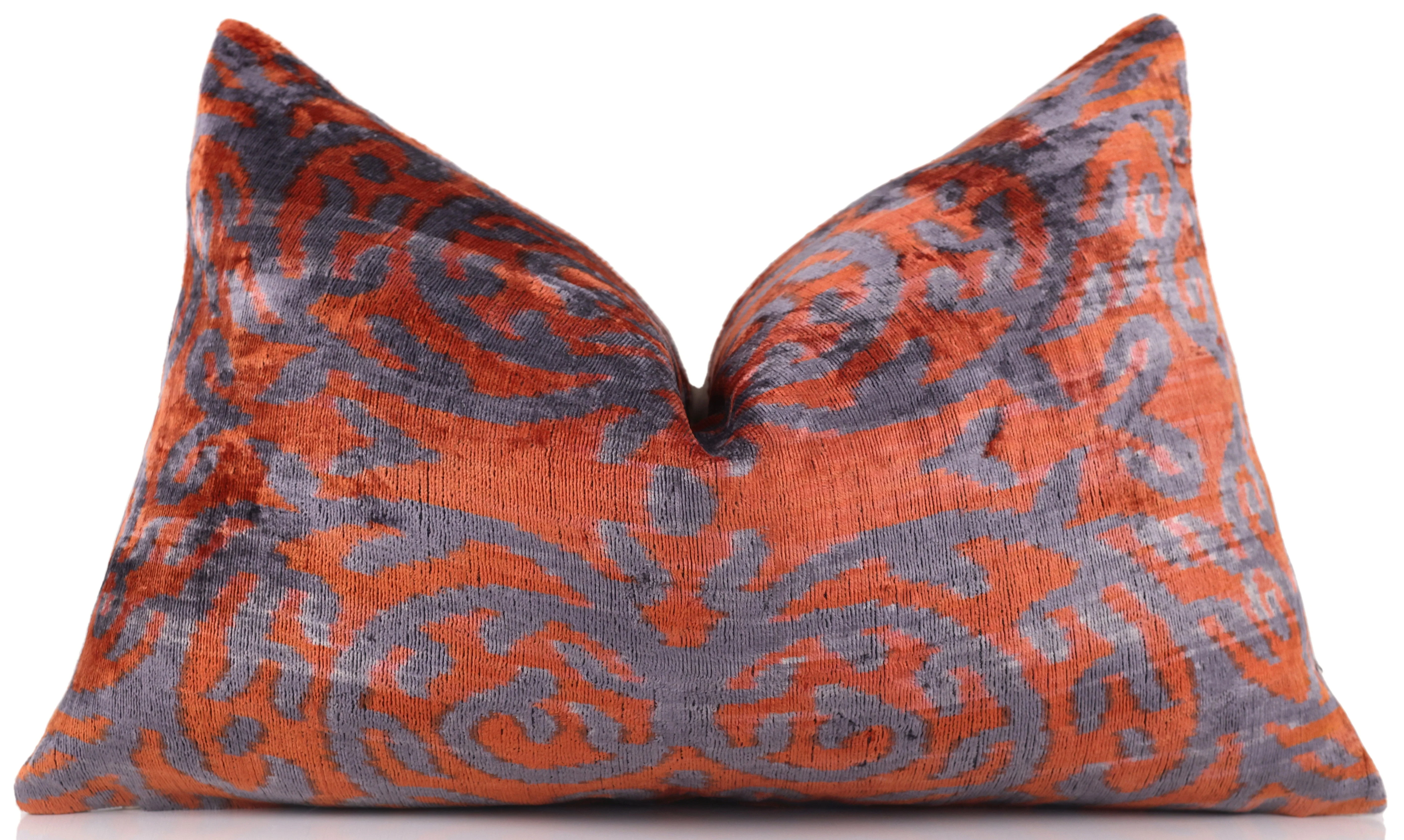 Burnt Orange & Lavender Damask Velvet Pillow – Handmade 16x24 - Image 5